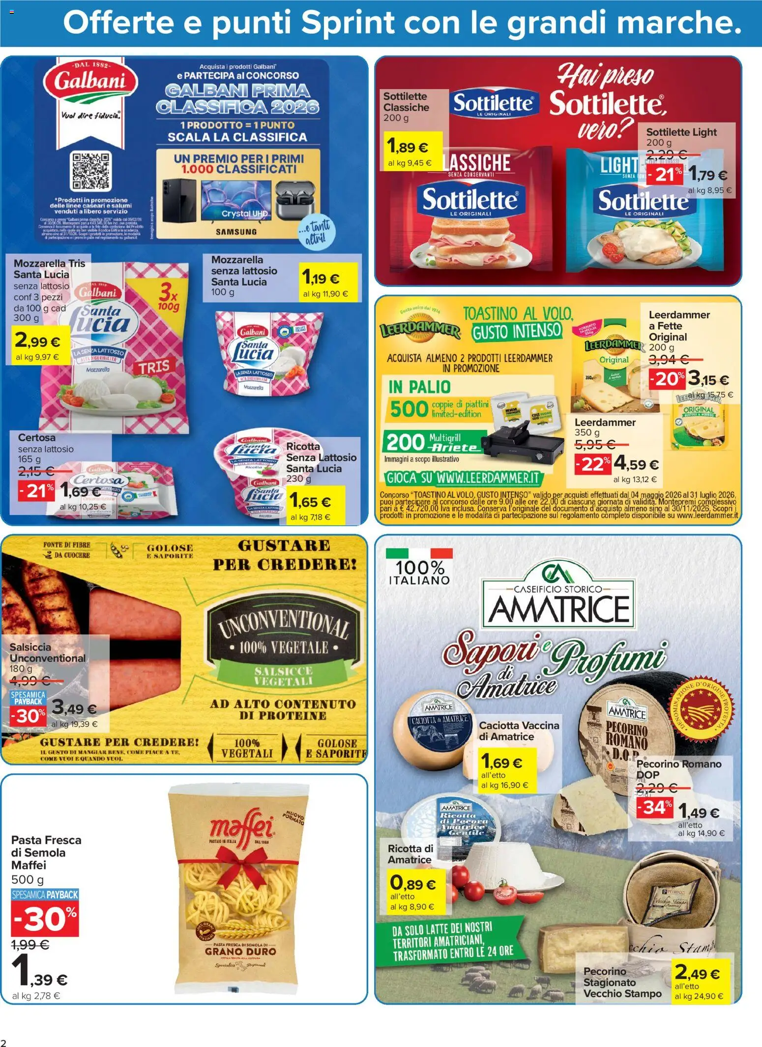 Volantino Carrefour del 05.06.2026 | Pagina: 2 | Prodotti: Mozzarella, Latte, Salsiccia, Pecorino