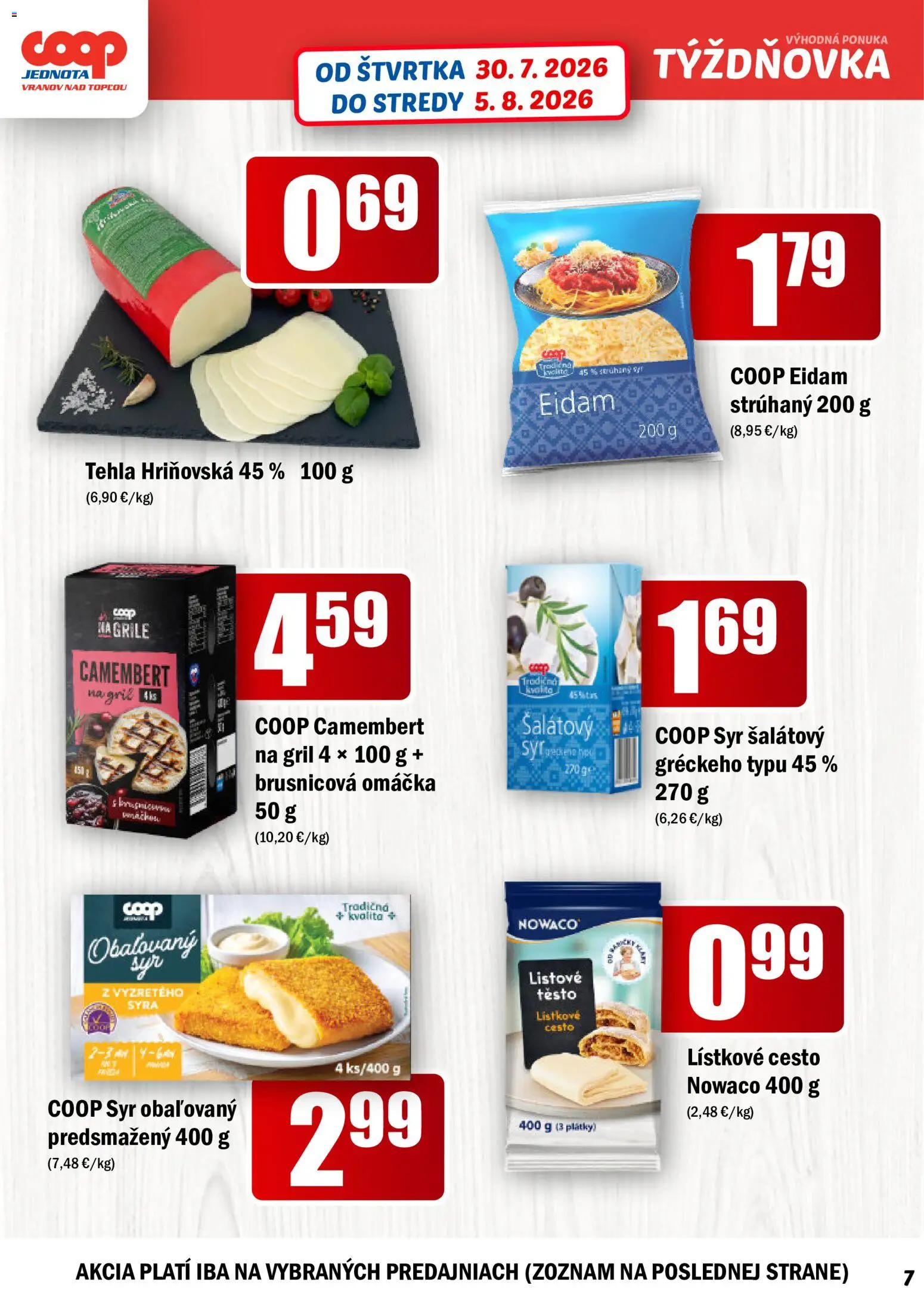 Nové COOP Jednota akcie – leták je platný od 30.07.2026 | Strana: 7 | Produkty: Gril, Eidam, Omáčka