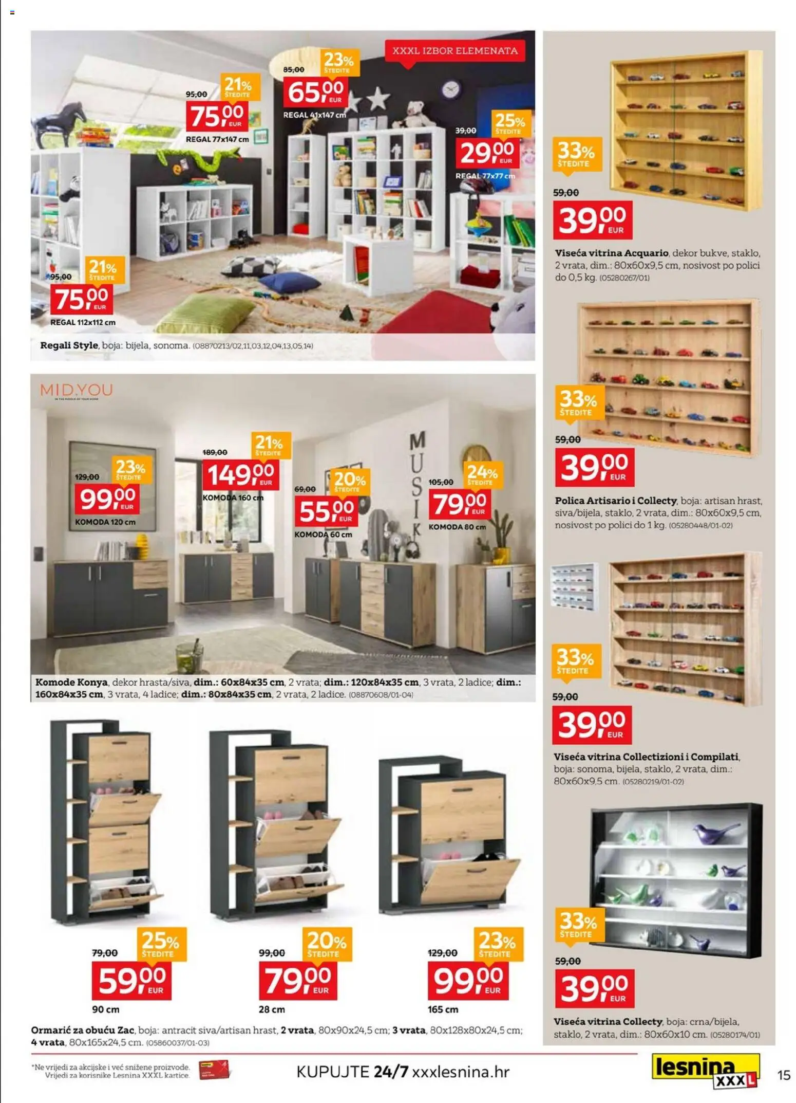 Lesnina katalog | vrijedi od 03.08.2026 | Stranica: 15 | Proizvodi: Komoda, Polica, Vitrina, Regal