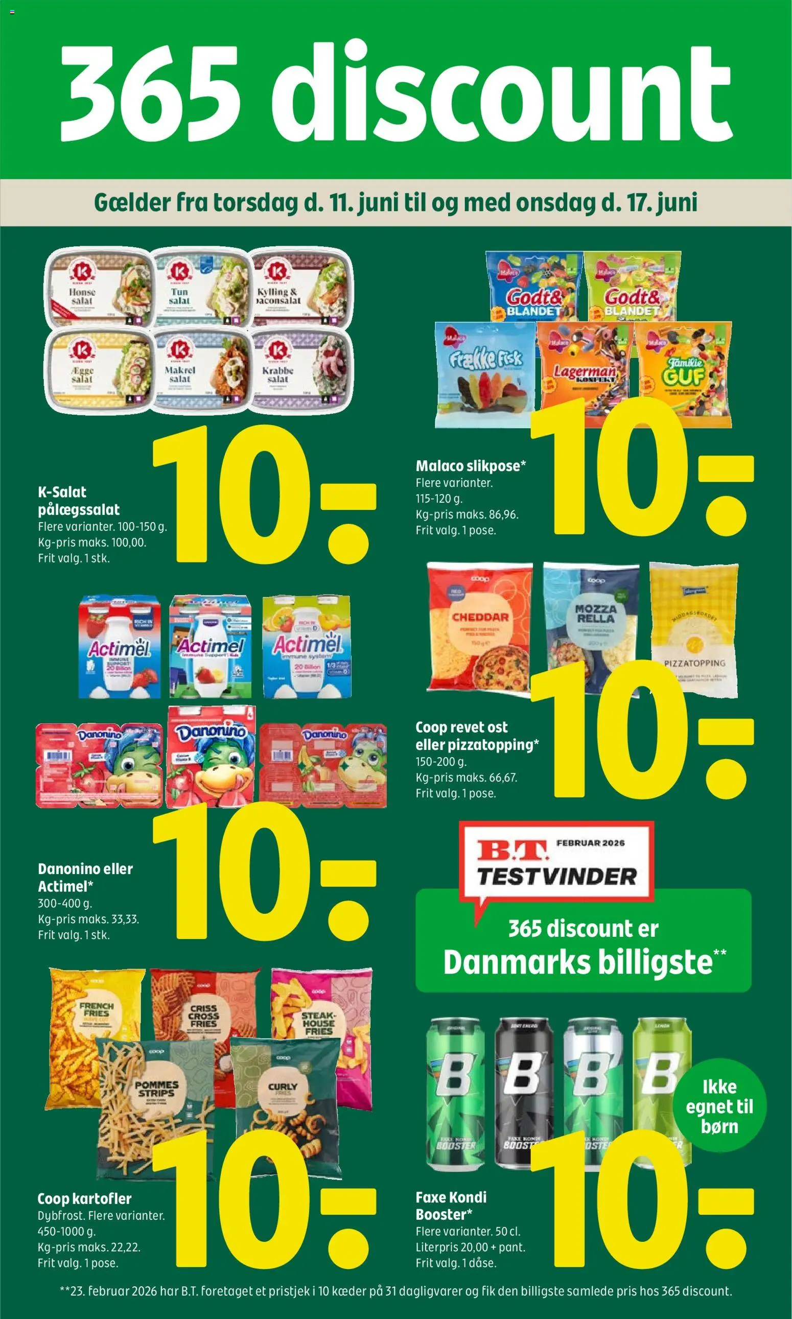 Coop 365 tilbudsavis – gyldig fra 11.06.2026 | Side: 1 | Produkter: Ost, Cheddar, Salat, Faxe Kondi