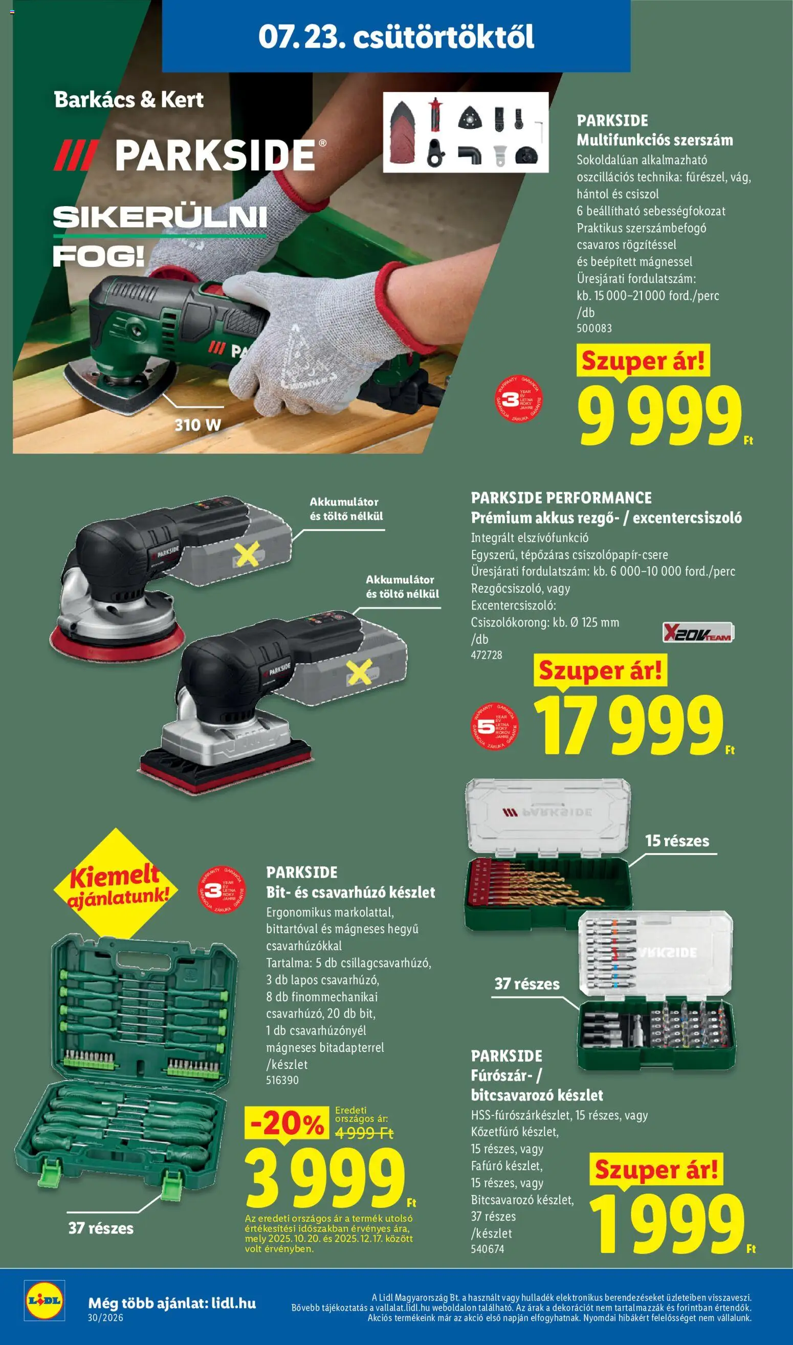 Lidl akciós ujság - amely érvényes a következő dátumtól: 2026.07.23. | Oldal: 10 | Termékek: Parkside, Excentercsiszoló, Akkumulátor, Töltő