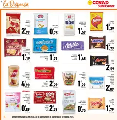 Anteprima del volantino SNACK DI CIOCCOLATO AL LATTE RIPIENO AL COCCO BOUNTY, SNACK DI CIOCCOLATO AL LATTE RIPIENO AL COCCO BOUNTY 5x57g valido a partire dal 23/09/2026 | Pagina: 24 | Prodotti: Crema, Cappuccino, Frutta secca, Latte
