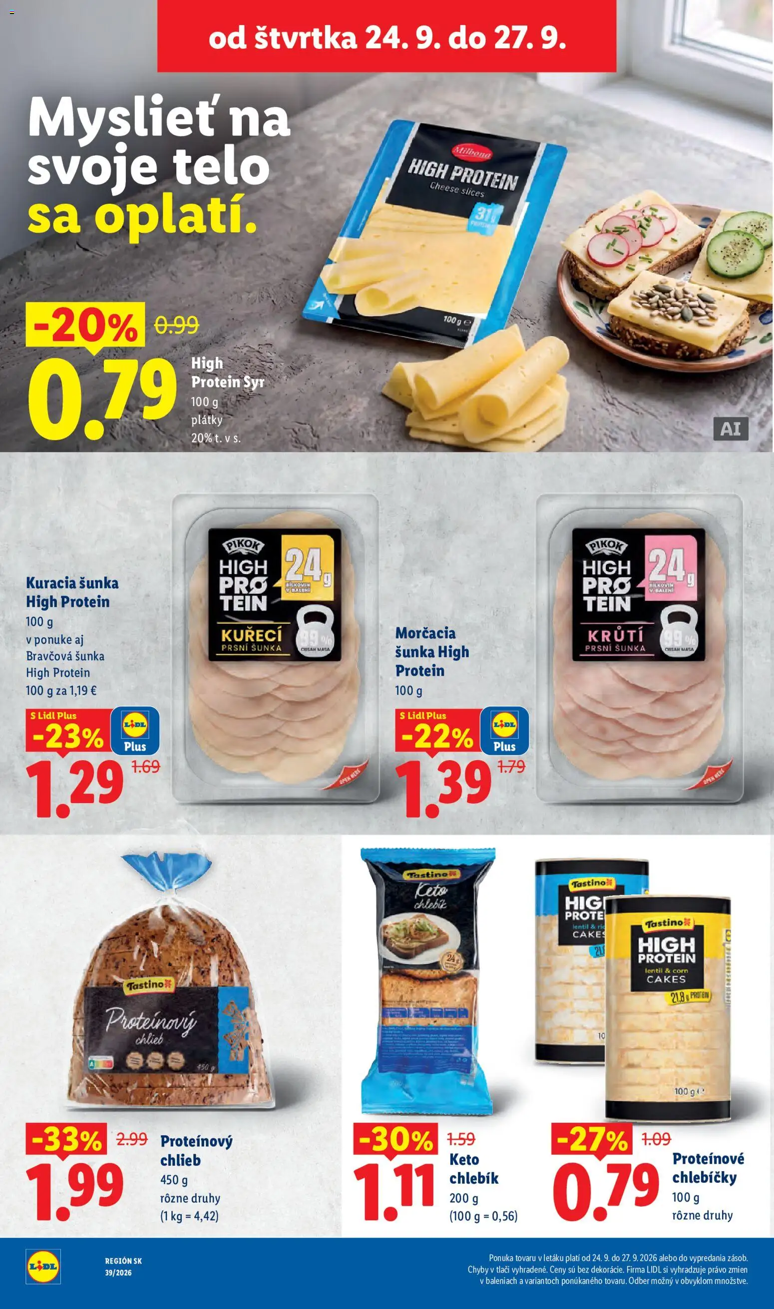Nové Lidl akcie – leták je platný od 21.09.2026 | Strana: 70 | Produkty: Syr, Chlieb, Proteínový chlieb, Kuracia šunka