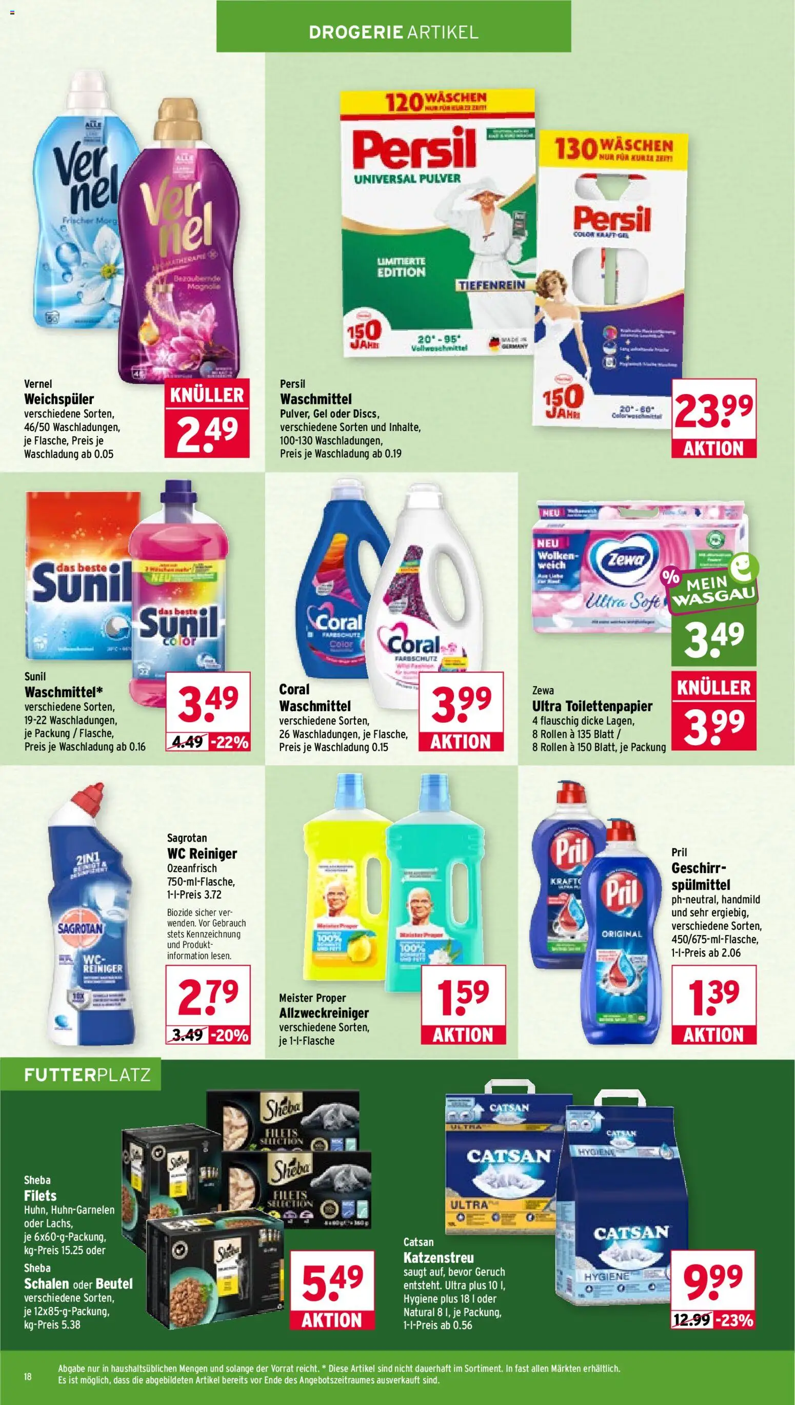 Wasgau Prospekt – gültig ab 13.07.2026 | Seite: 18 | Produkte: Catsan, Sheba, Coral, Weichspüler