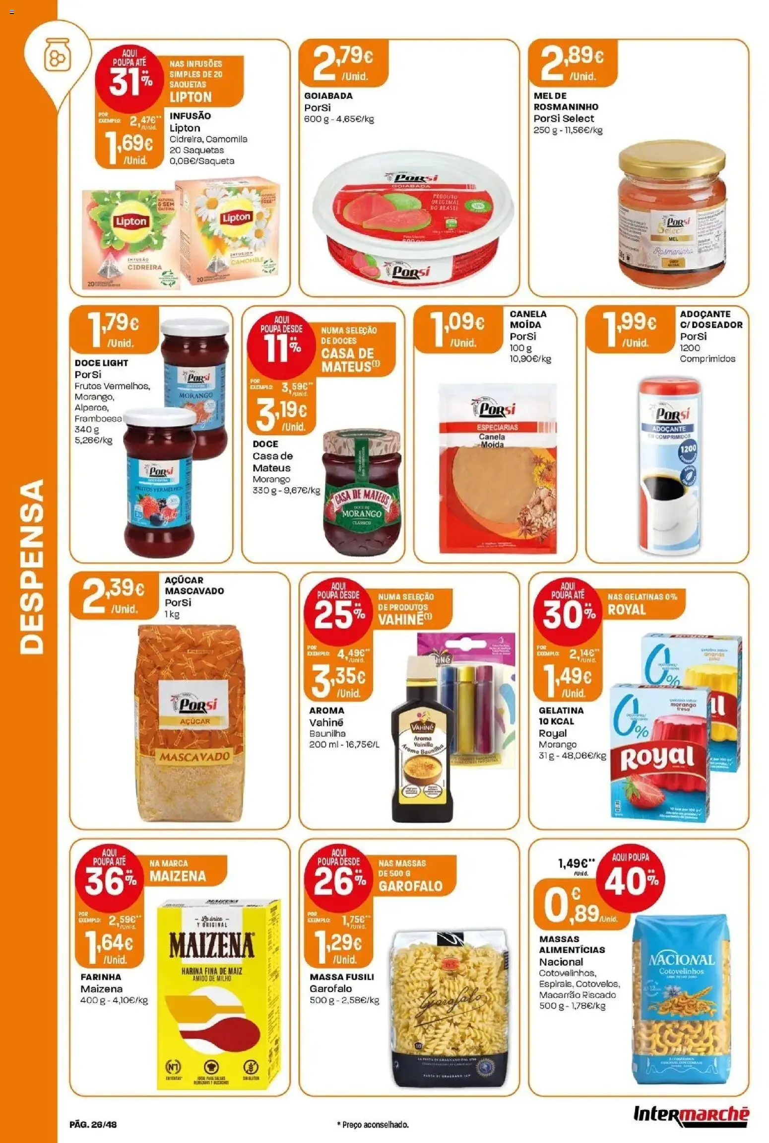 Intermarché - Isto é que são preços BAIXOS! │ válido de 28.05.2026 | Página: 26 | Produtos: Canela, Açúcar, Adoçante, Milho