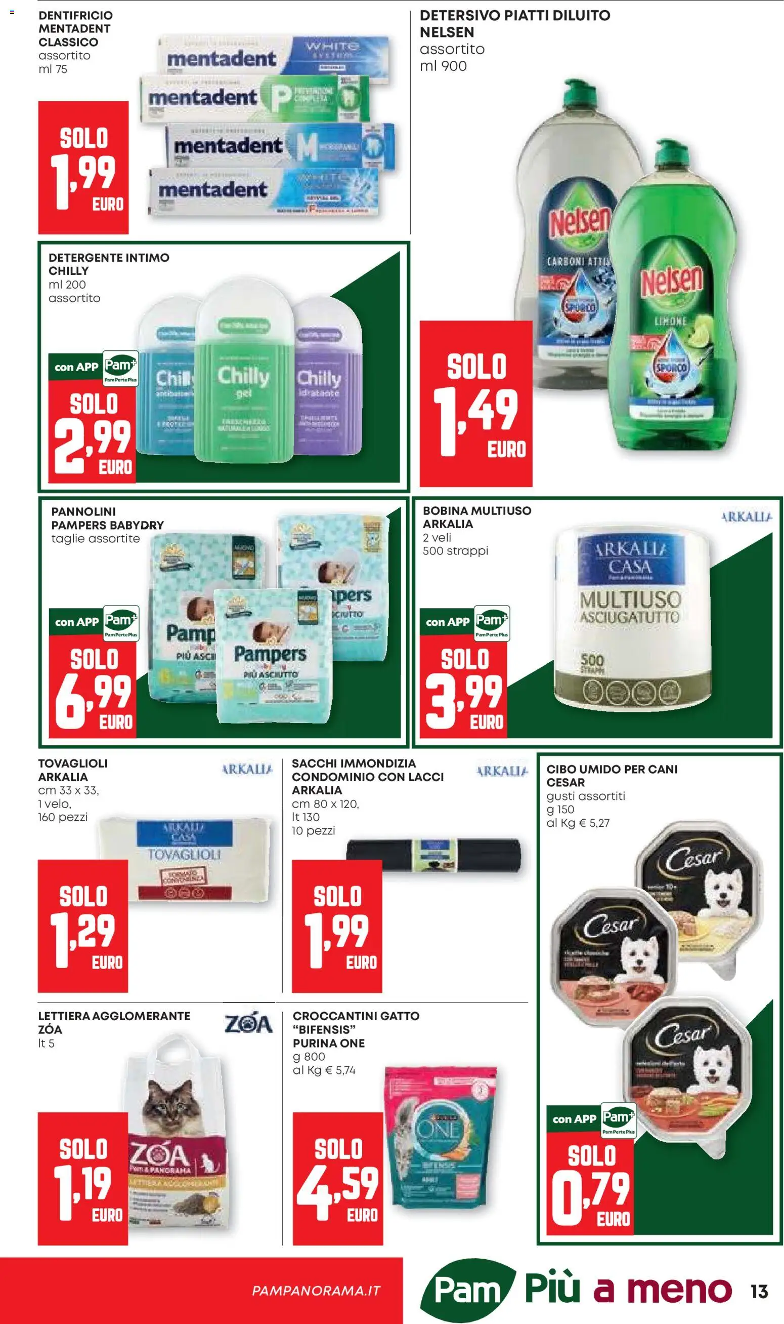 Volantino PAM del 10/09/2026 | Pagina: 13 | Prodotti: Pannolini, Dentifricio, Detergente intimo, Pampers
