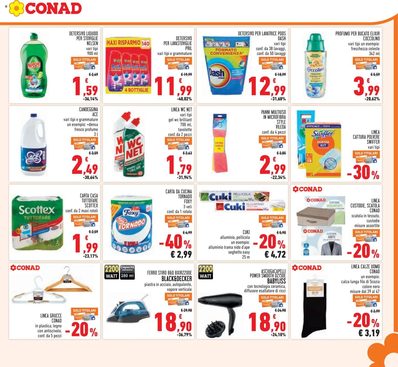 Volantino Conad del 07/10/2026 | Pagina: 17 | Prodotti: Candeggina, Alluminio, Asciugacapelli, Scatola
