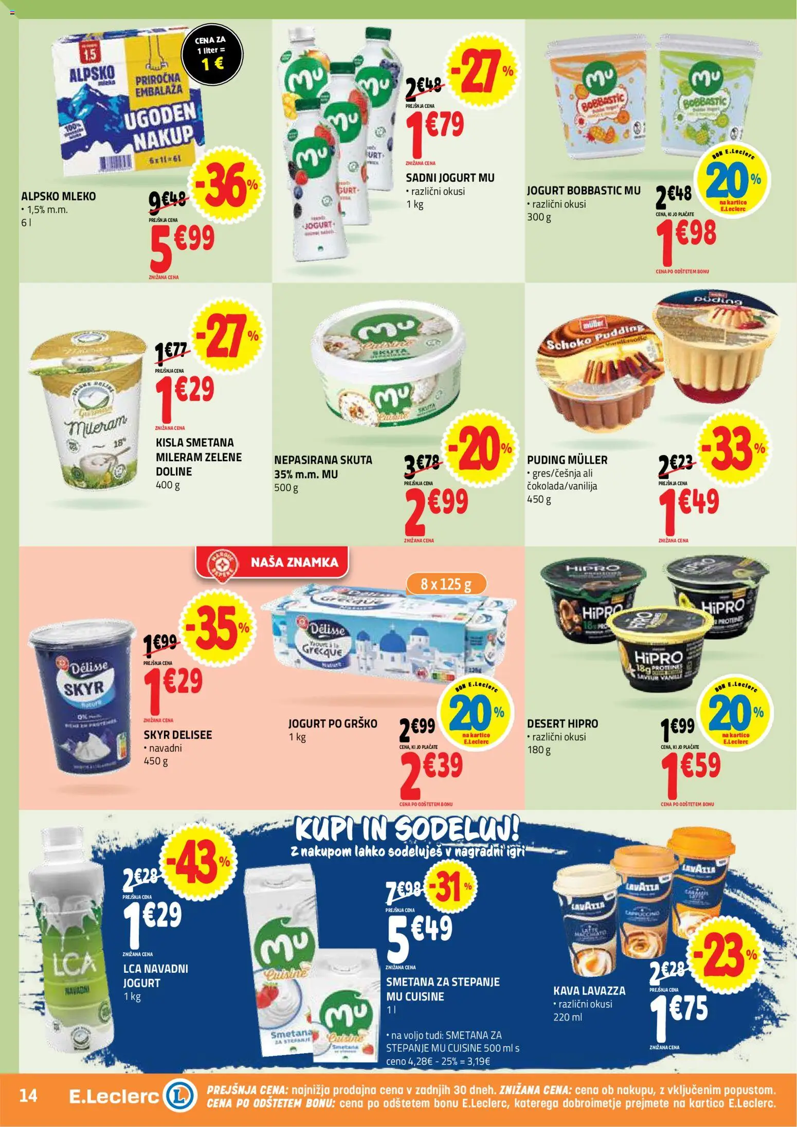 Novi E.leclerc katalog ponudbe – veljaven od 02.09.2026 | Stran: 14 | Izdelki: Puding, Mileram, Smetana, Skuta