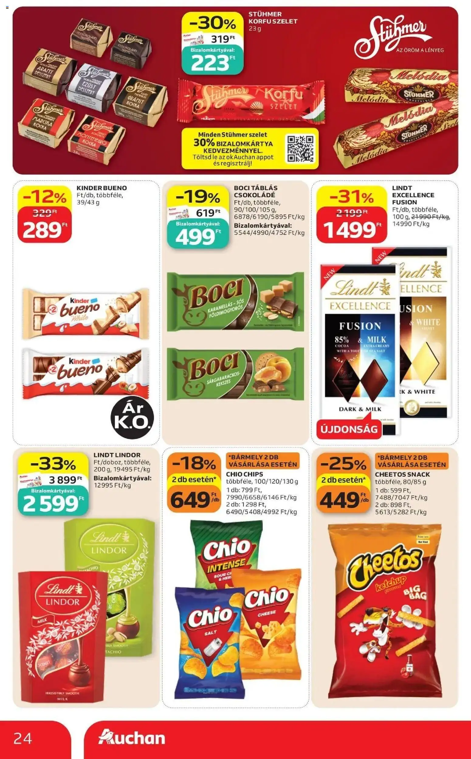 Auchan akciós újság Szolnok - 2026.09.03. -tól/töl > akció, lapozható szórólap 🛍️ | Oldal: 24 | Termékek: Chips, Lindor, Lé, Csokoládé