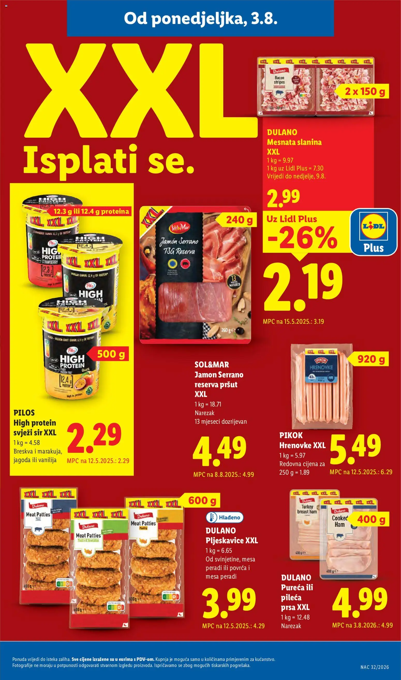 Lidl katalog | vrijedi od 03.08.2026 | Stranica: 5 | Proizvodi: Pilos, Sir, Hrenovke, Pljeskavice