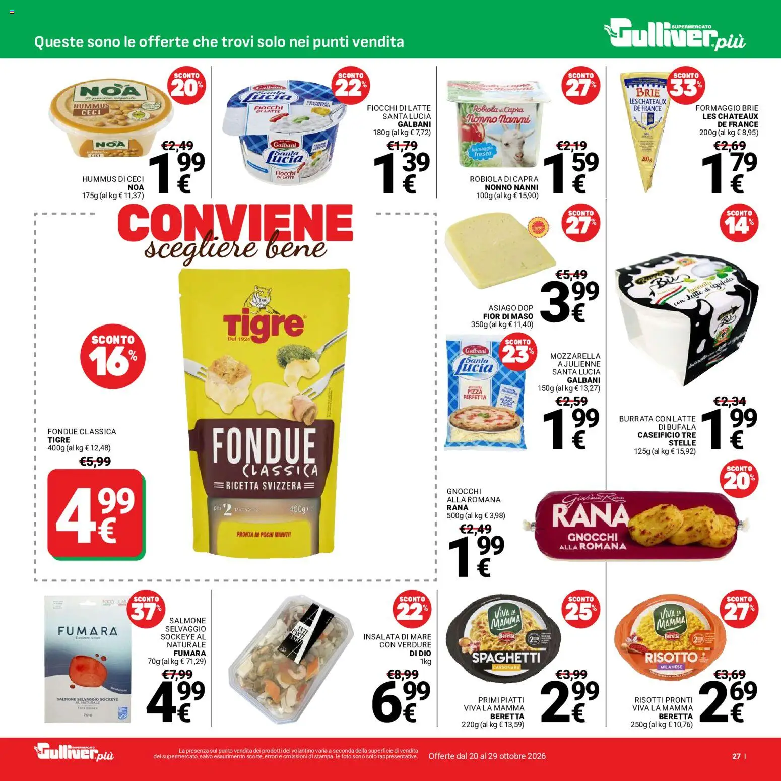Volantino Gulliver del 20/10/2026 | Pagina: 27 | Prodotti: Fiocchi di latte, Ceci, Latte, Robiola
