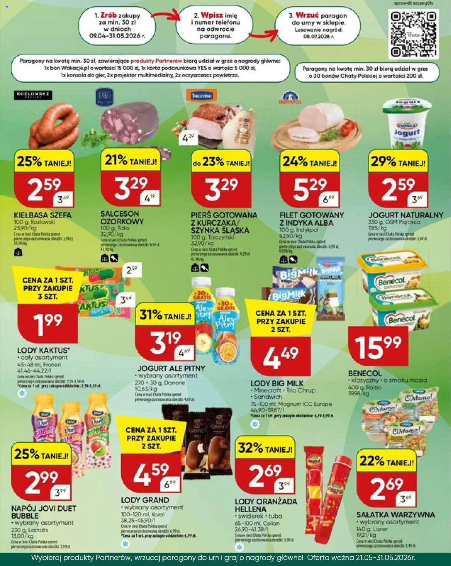 Chata Polska gazetka od 21.05.2026 | Strona: 26 | Produkty: Jogurt naturalny, Sandwich, Szynka, Lody