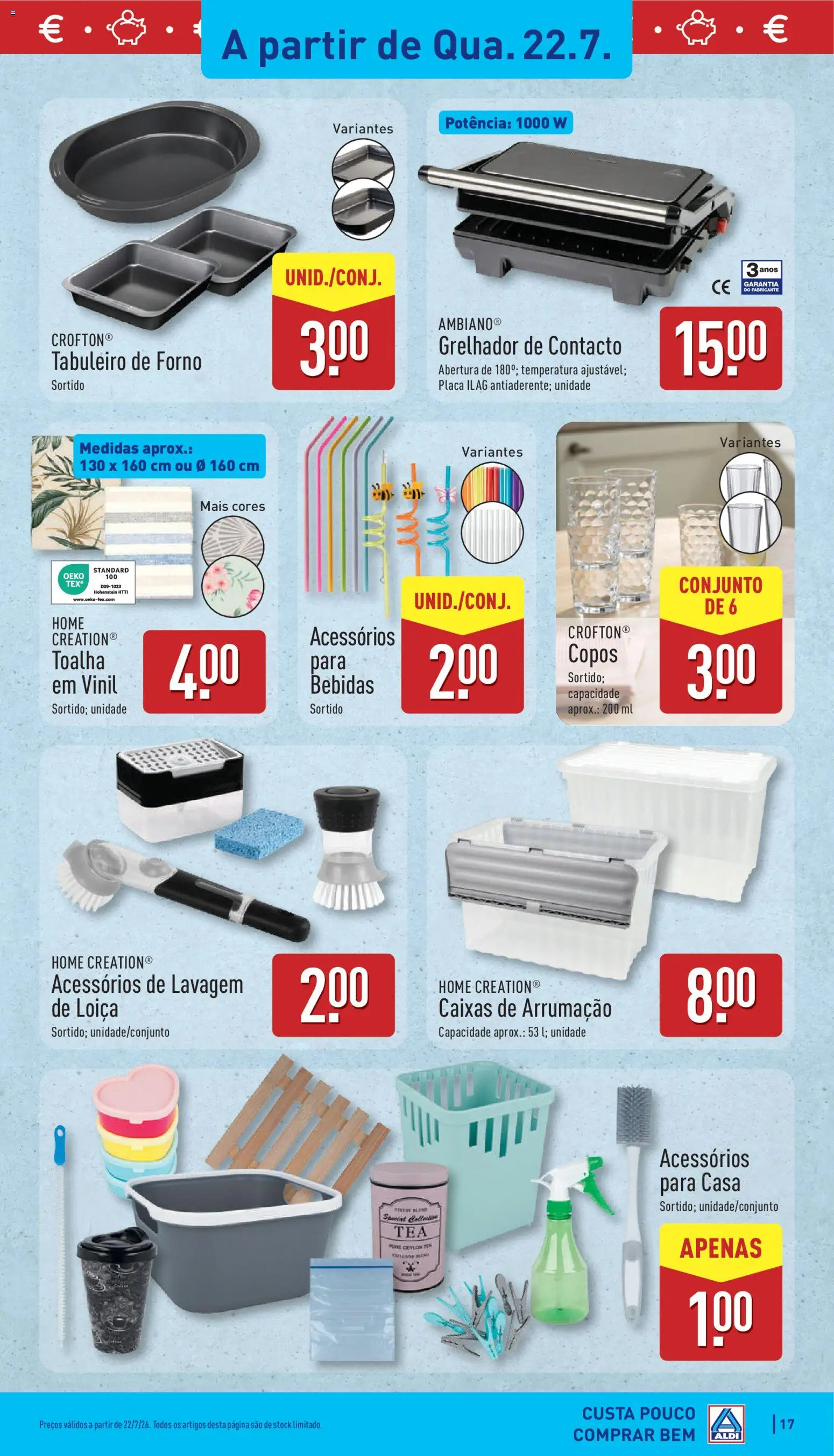 Aldi folheto │ válido de 20/07/2026 | Página: 17 | Produtos: Copos, Grelhador de contacto, Forno, Grelhador