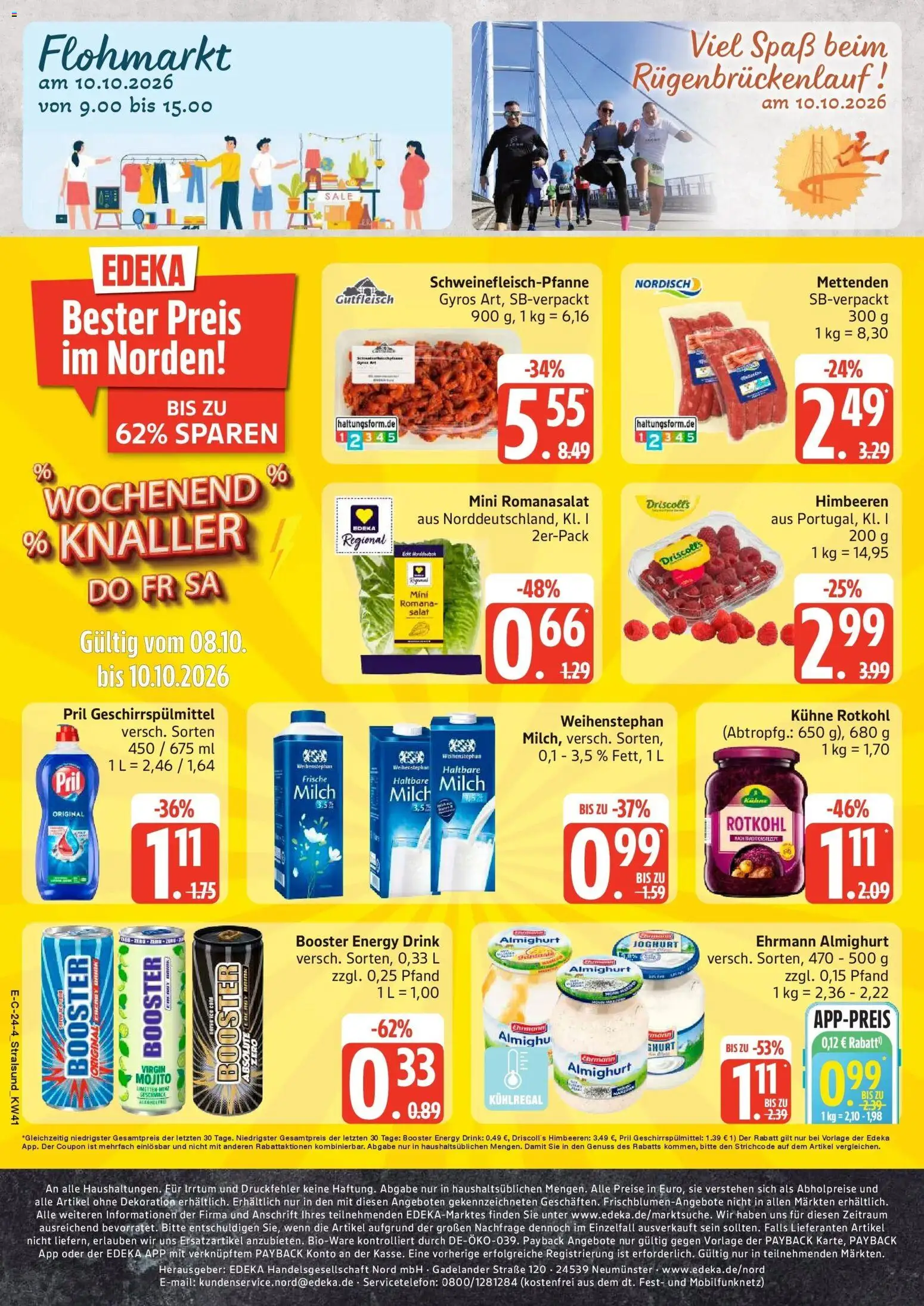 E center Prospekt Stralsund (ab 05.10.2026) zum Blättern | Seite: 32 | Produkte: Ehrmann almighurt, Joghurt, Gyros, Pril