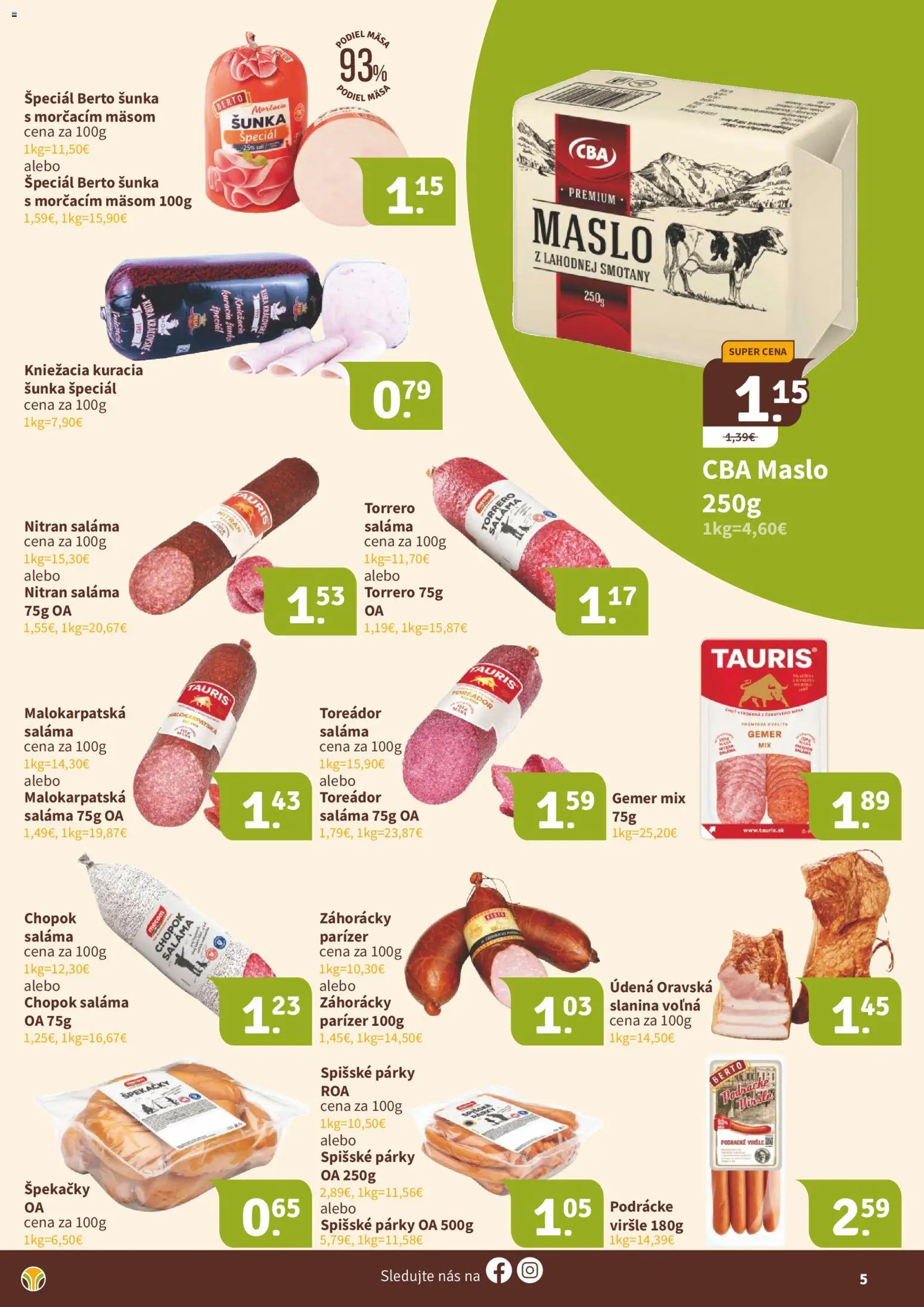 Nové Nitrazdroj akcie – leták je platný od 17.07.2026 | Strana: 5 | Produkty: Maslo, Saláma, Slanina, Párky