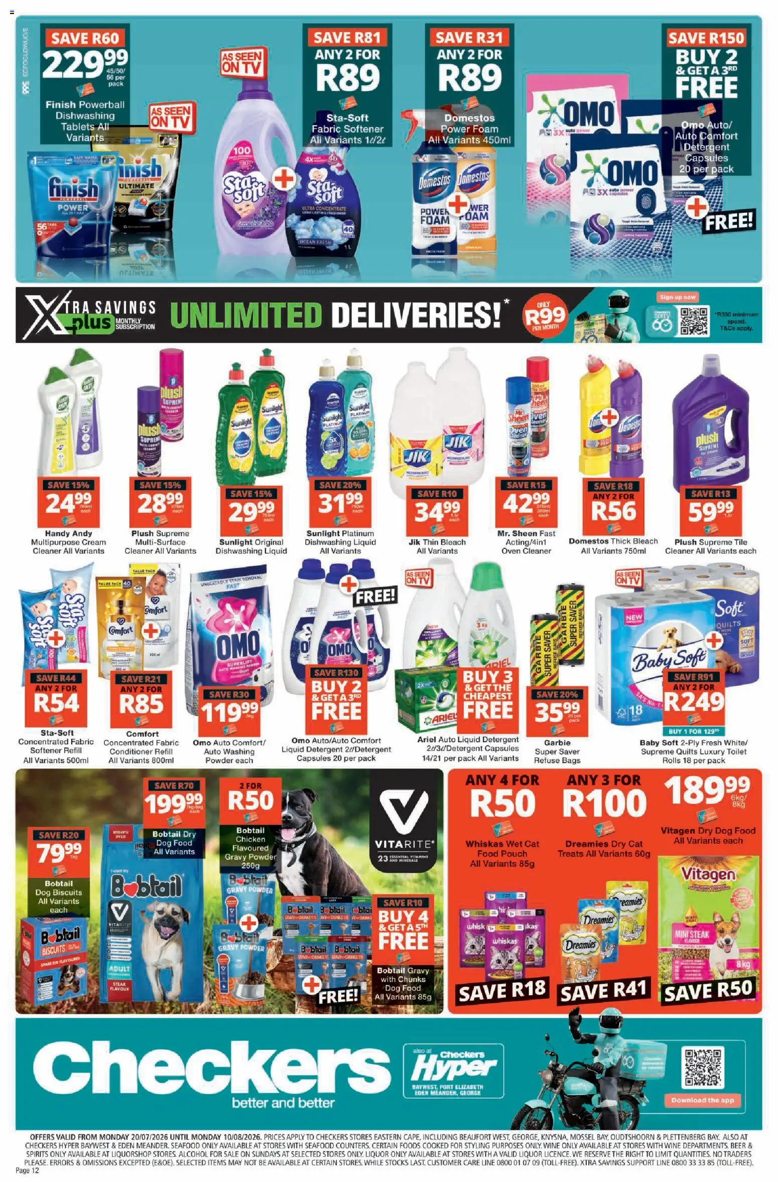 New Checkers catalogue – valid from 20/07/2026 | Page: 12 | Products: Bleach, Biscuits, Chicken, Fabric softener