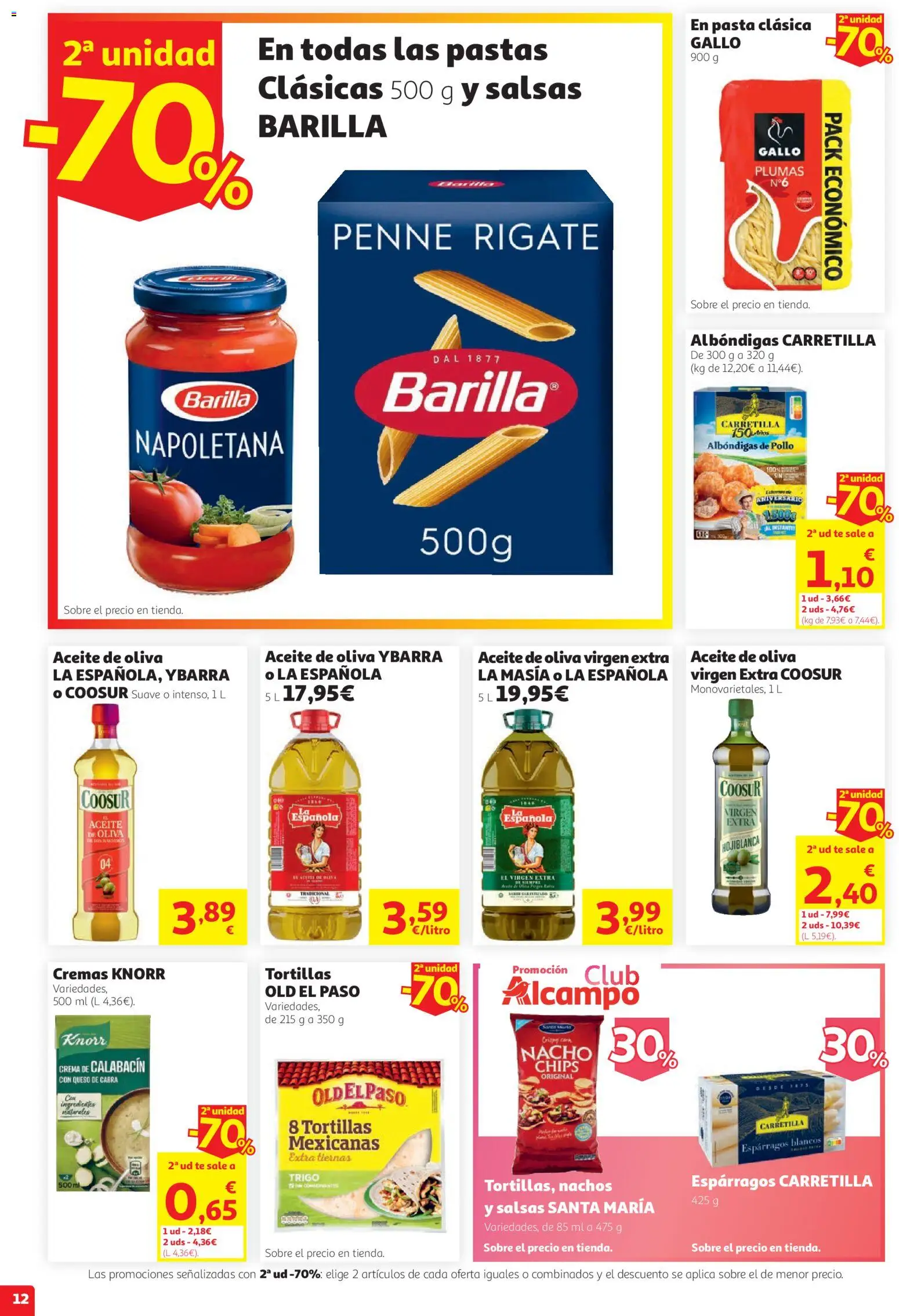 Alcampo folleto │ válido desde el 27/08/2026 | Página: 12 | Productos: Tortillas, Aceite de oliva, Queso de cabra, Pollo