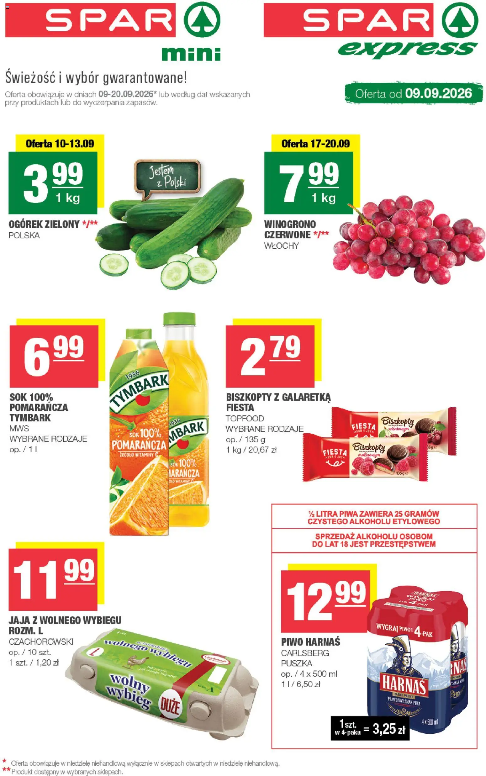 Spar gazetka - Mini od 09.09.2026 | Strona: 1 | Produkty: Carlsberg, Ogórek, Piwo, Jaja