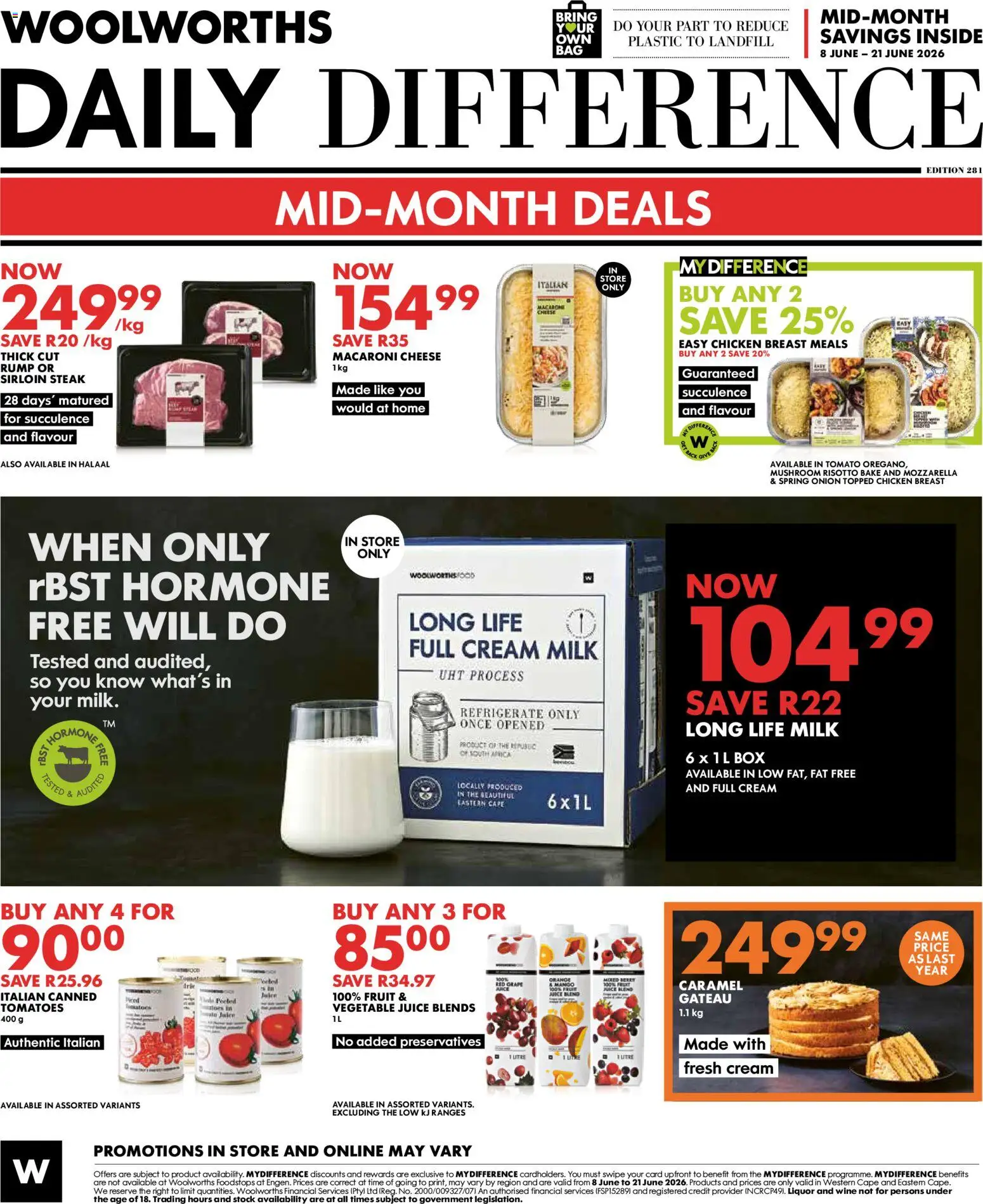 New Woolworths catalogue – valid from 08.06.2026 | Page: 8 | Products: Steak, Cheese, Chicken, Stock