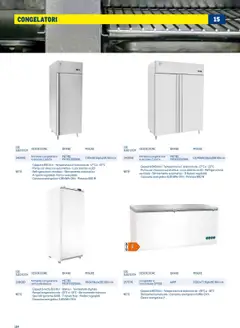 Anteprima del volantino Armadio congelatore in acciaio 1 porta, Capacità 455 litri Temperatura d'esercizio da -17°C a -22°C • Porta con chiusura automatica Luce interna a LED • Refrigerazione ventilata Sbrinamento automatico • 4 ripiani regolabili Porta reversibile • Consumo energetico 4,99 kWh/24 h. Potenza 600 W valido a partire dal 30.06.2025 | Pagina: 104 | Prodotti: Congelatore, Armadio