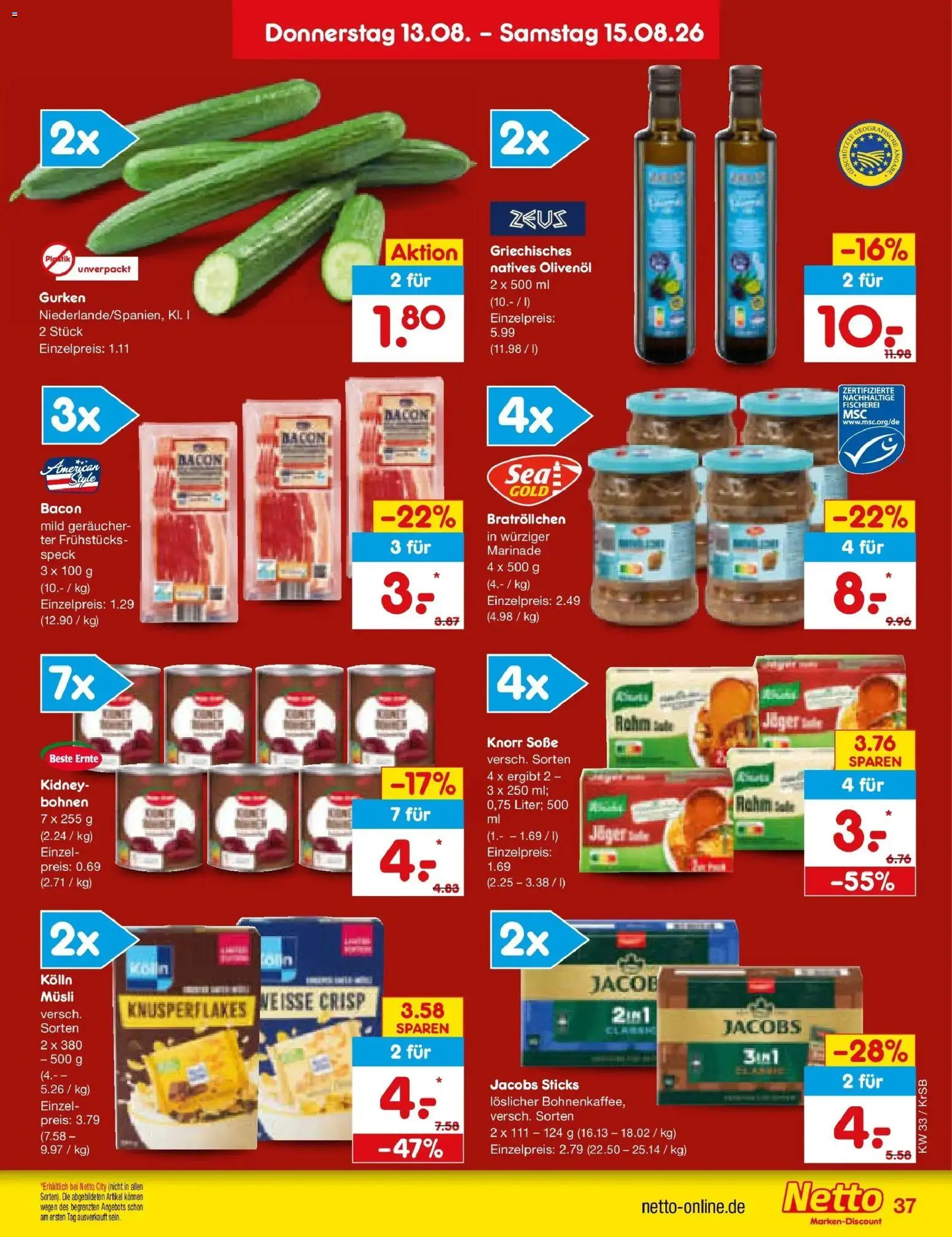 Netto Marken-Discount Prospekt Jüchen (ab 10.08.2026) » Angebote | Seite: 51 | Produkte: Kolln, Knorr, Soße, Gurken