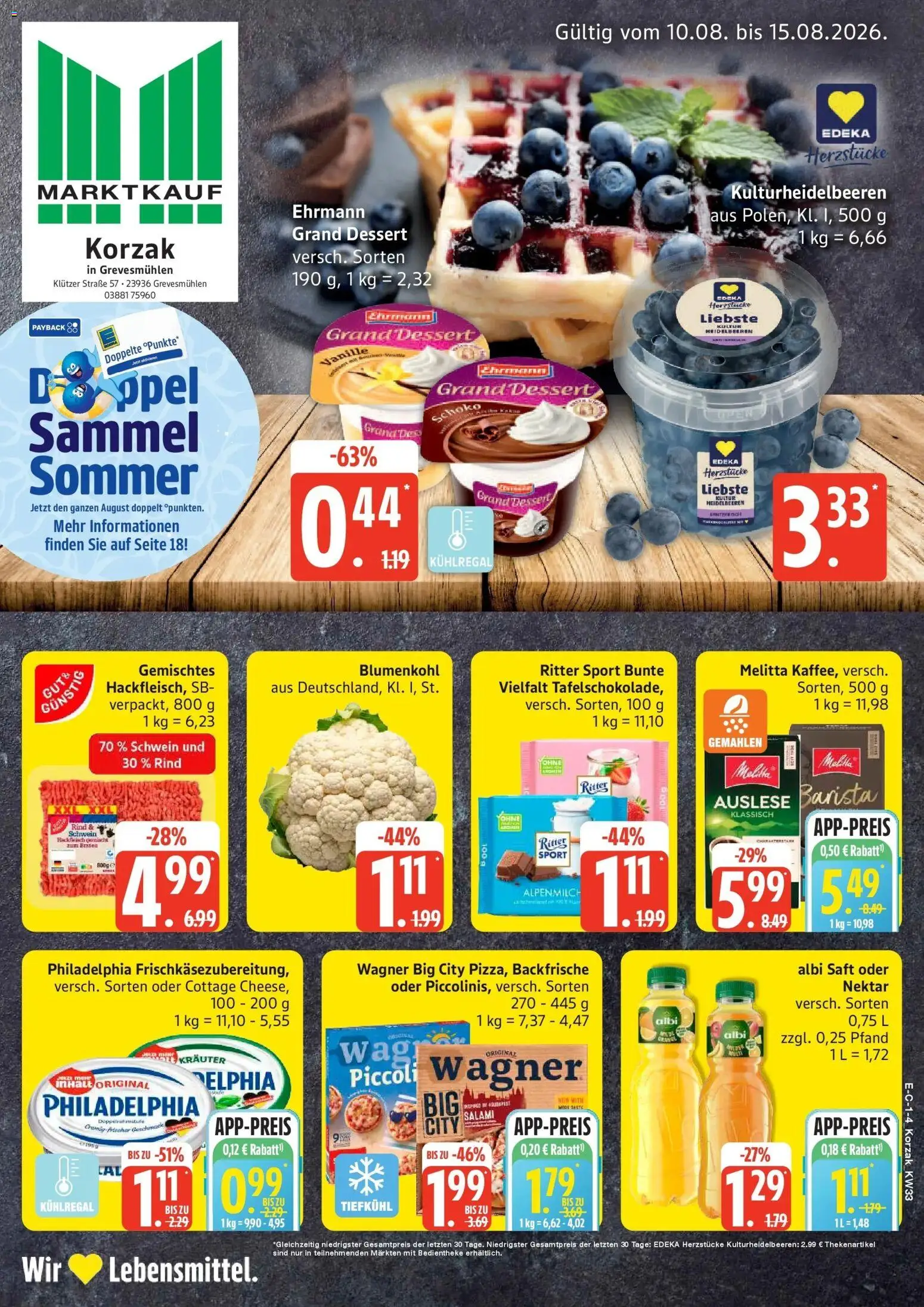 Marktkauf Prospekt Grevesmühlen (ab 10.08.2026) » Angebote online | Seite: 1 | Produkte: Philadelphia, Ritter sport, Vanille, Saft