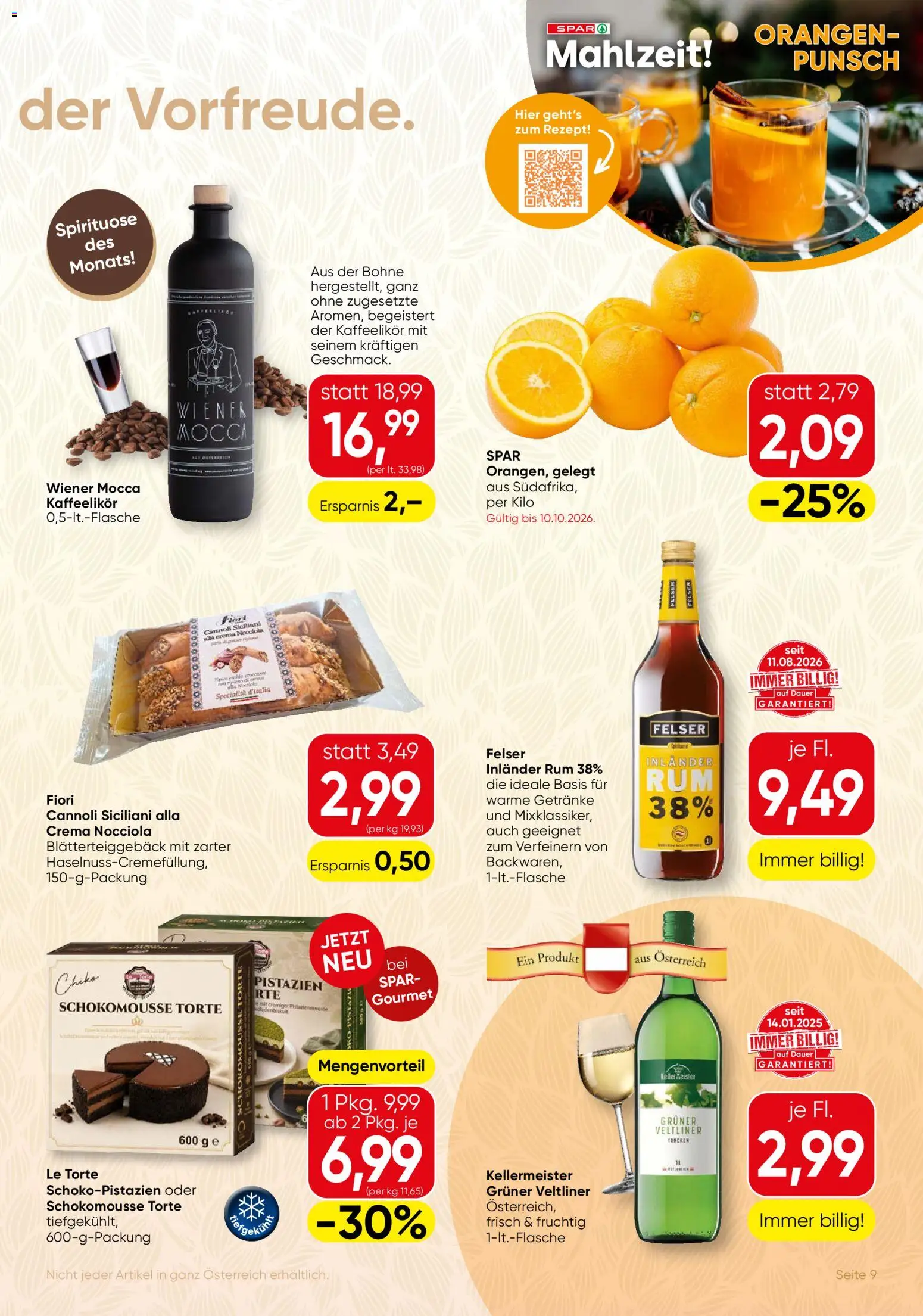 SPAR Gourmet Flugblatt gültig ab 08.10.2026 | Seite: 9 | Produkte: Getränke, Bohne, Orangen