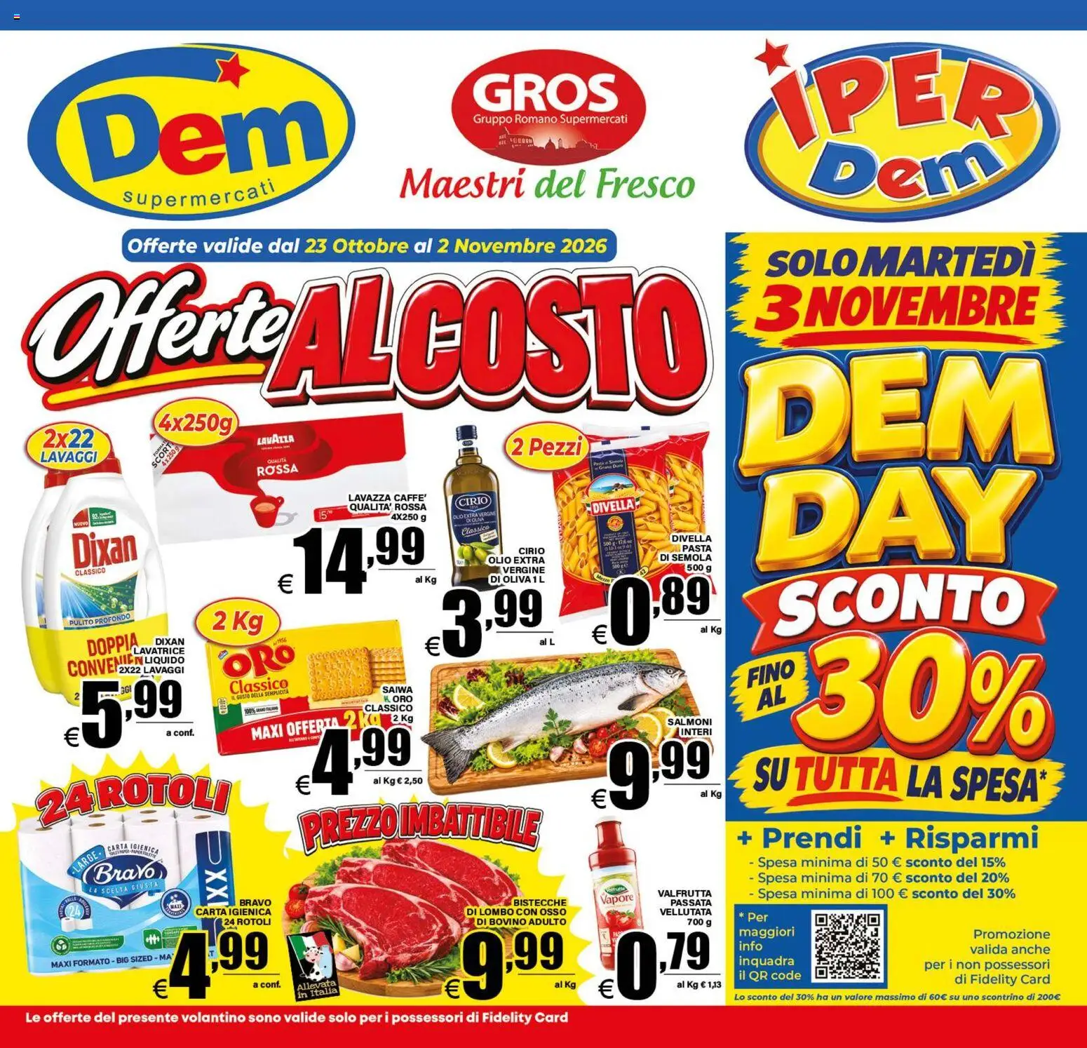 Volantino DEM del 23/10/2026 | Pagina: 1 | Prodotti: Bovino, Divella, Pasta, Lavatrice