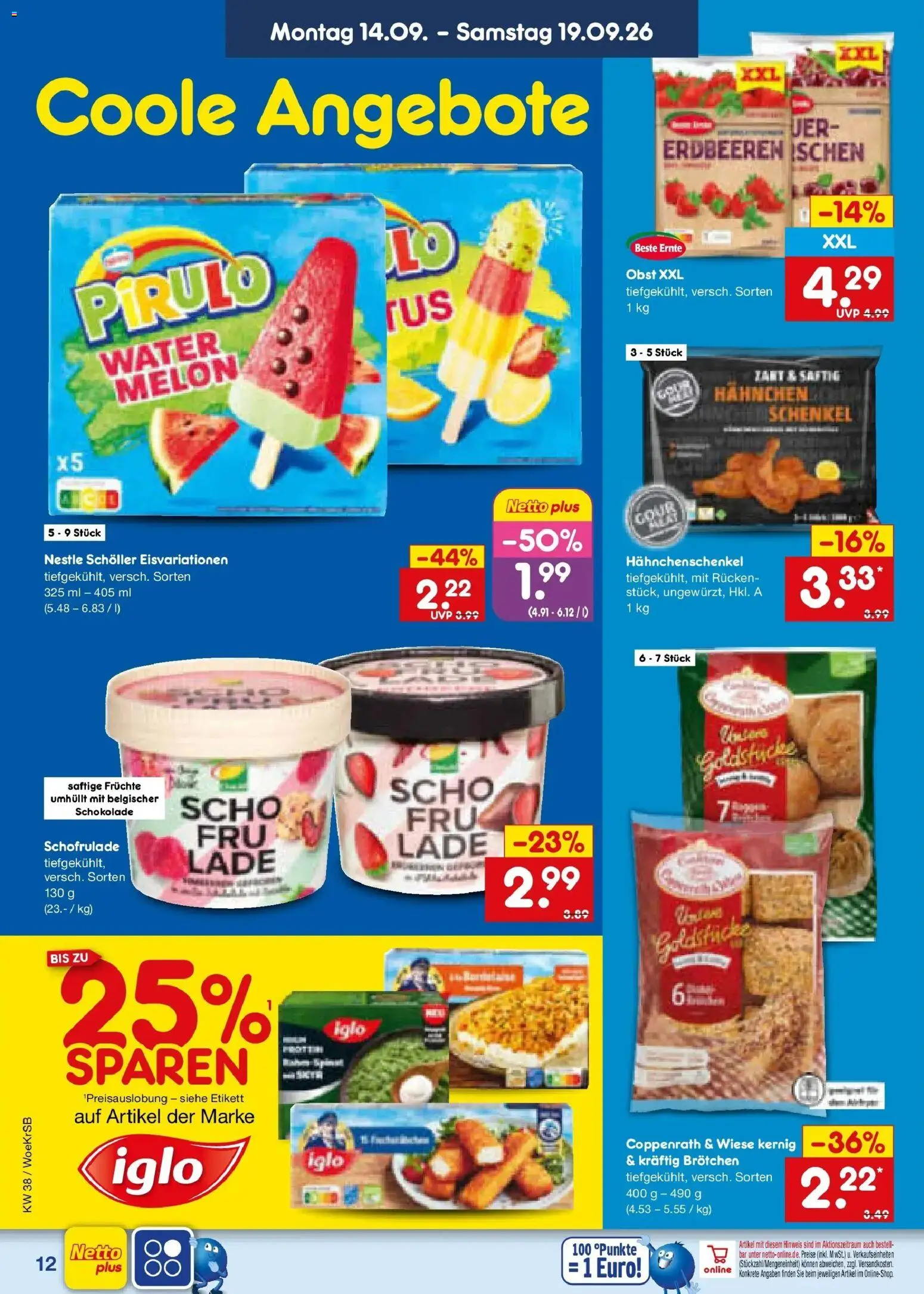 Netto Marken-Discount Prospekt Baesweiler – gültig ab 14.09.2026 | Seite: 18 | Produkte: Hahnchen, Hahnchenschenkel, Schokolade, Erdbeeren