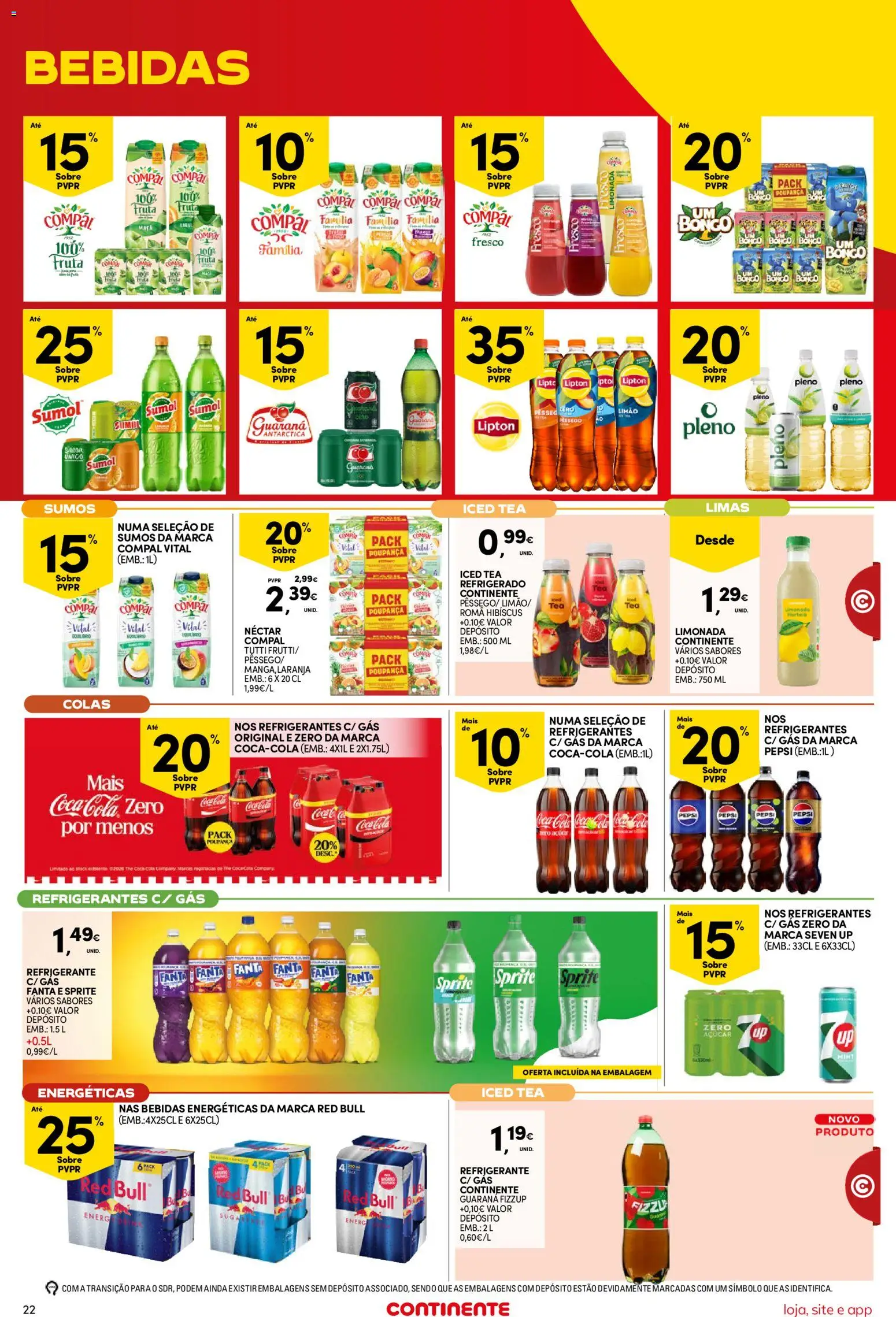 Continente Semanal Continente Bom Dia │ válido de 25/08/2026 | Página: 22 | Produtos: Refrigerante, Red Bull, Romã, Sprite