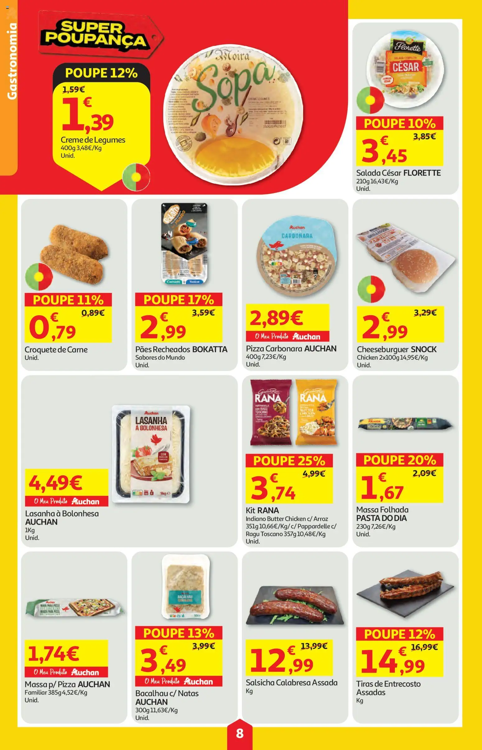 Auchan folheto │ válido de 16/07/2026 | Página: 8 | Produtos: Massa folhada, Salsicha, Pizza, Arroz