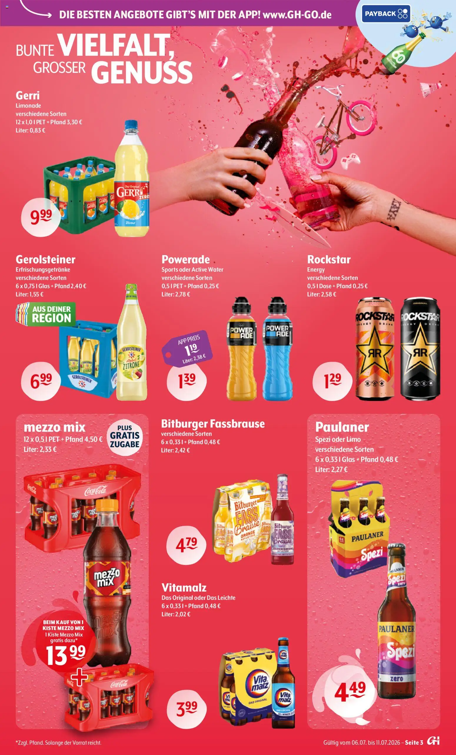 Trink und Spare Prospekt – gültig ab 06.07.2026 | Seite: 3 | Produkte: Paulaner spezi, Rockstar, Limonade, Fassbrause