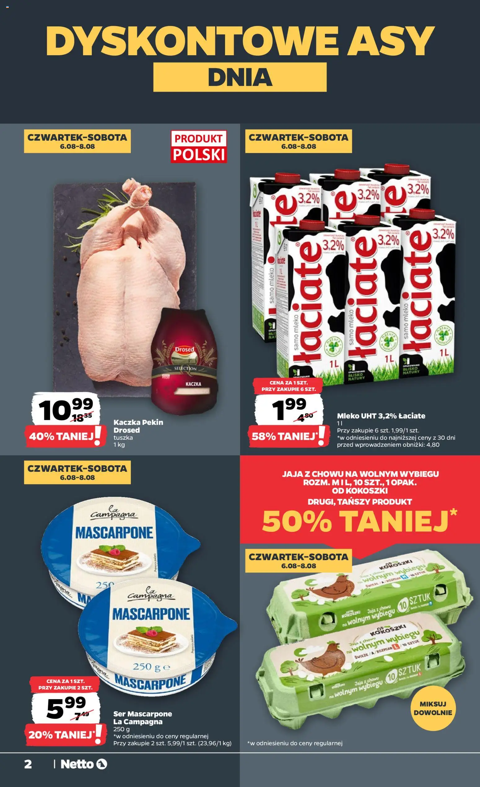 Netto gazetka od czwartku od 06.08.2026 | Strona: 2 | Produkty: Kaczka, Mascarpone, Mleko, Jaja