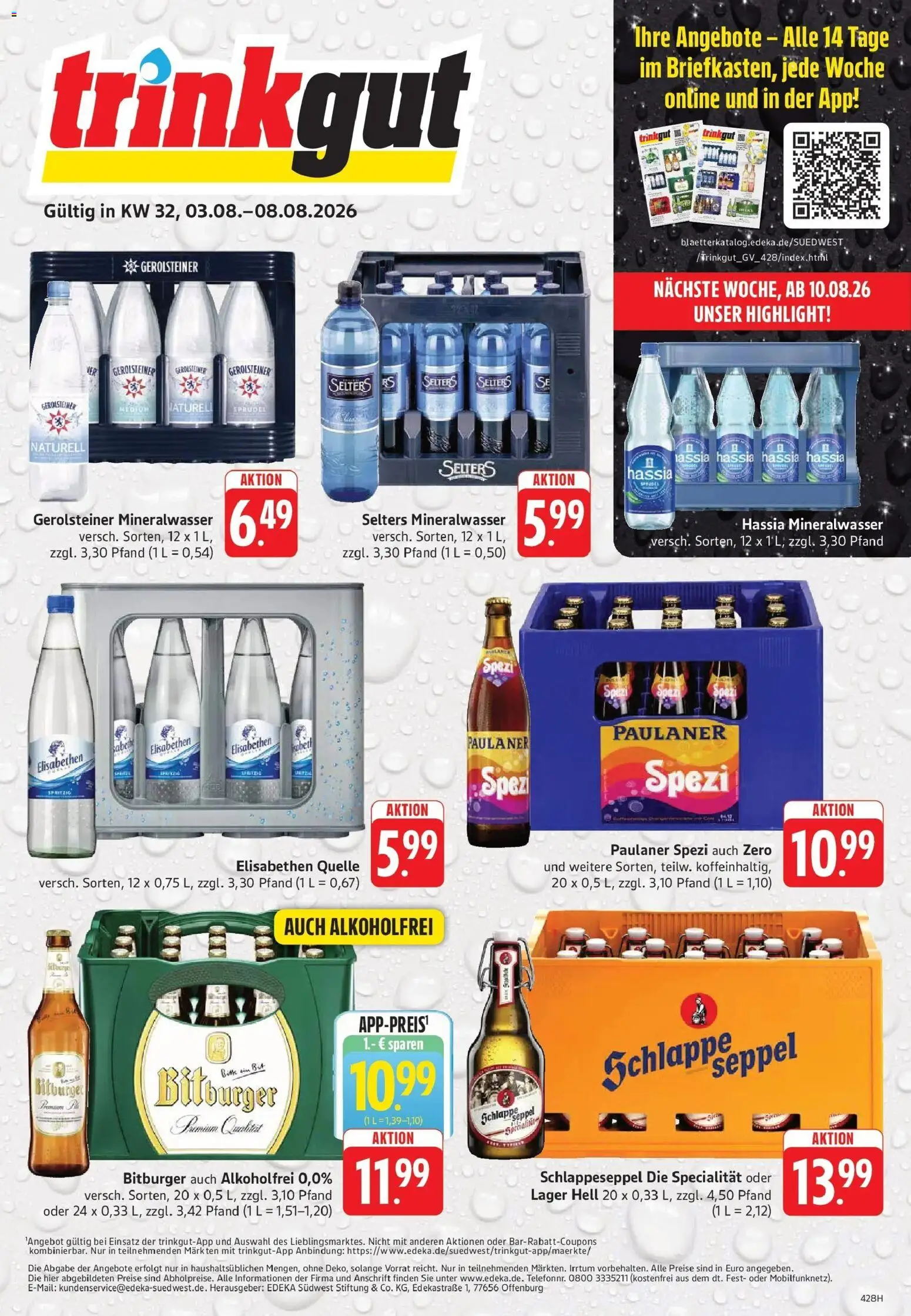 Trinkgut Prospekt Wiesbaden – gültig ab 03.08.2026 | Seite: 1 | Produkte: Bitburger, Paulaner spezi, Mineralwasser, Paulaner