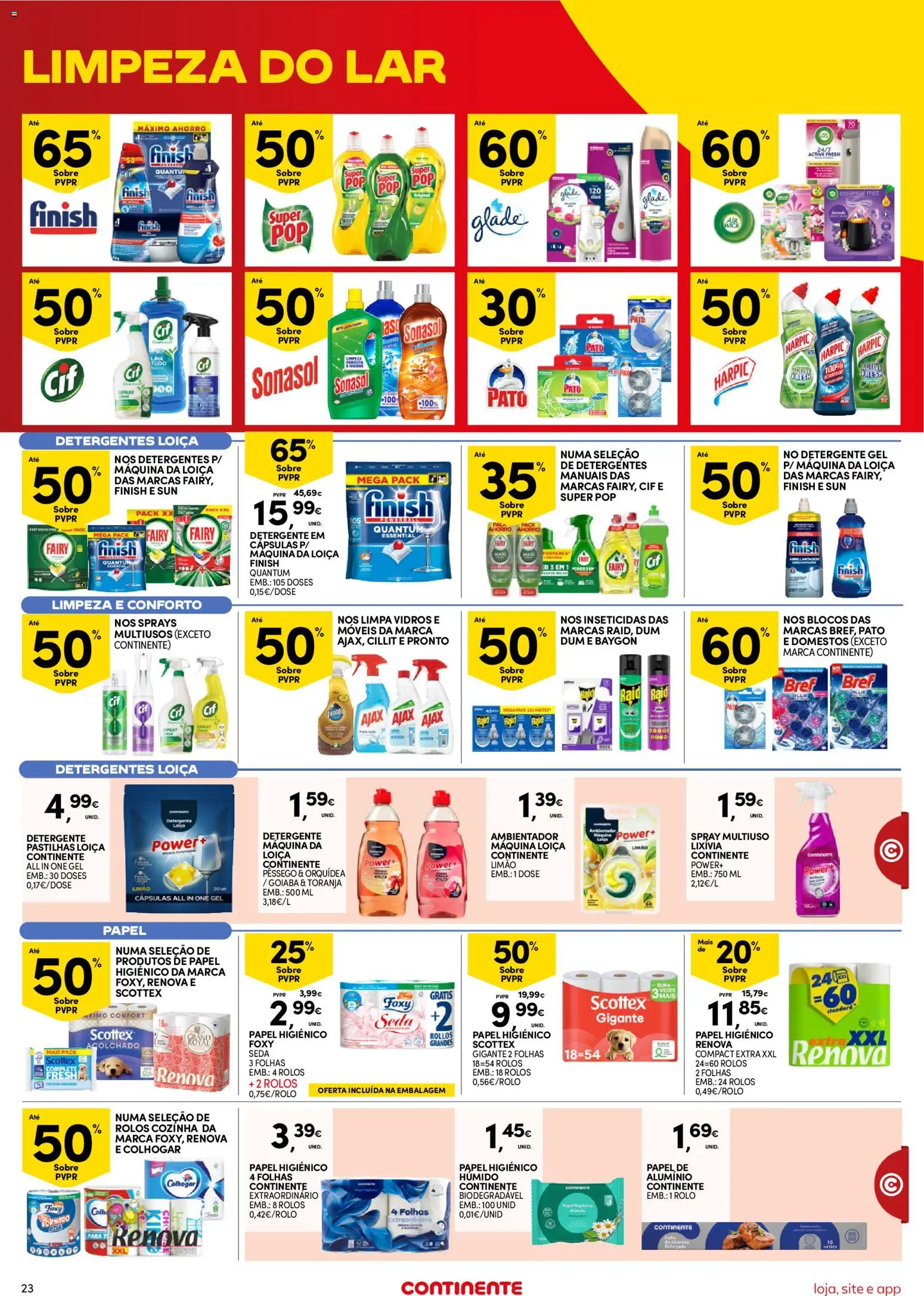 Continente Semanal Continente Bom Dia │ válido de 16.06.2026 | Página: 23 | Produtos: Papel higiénico, Detergente, Limpa vidros