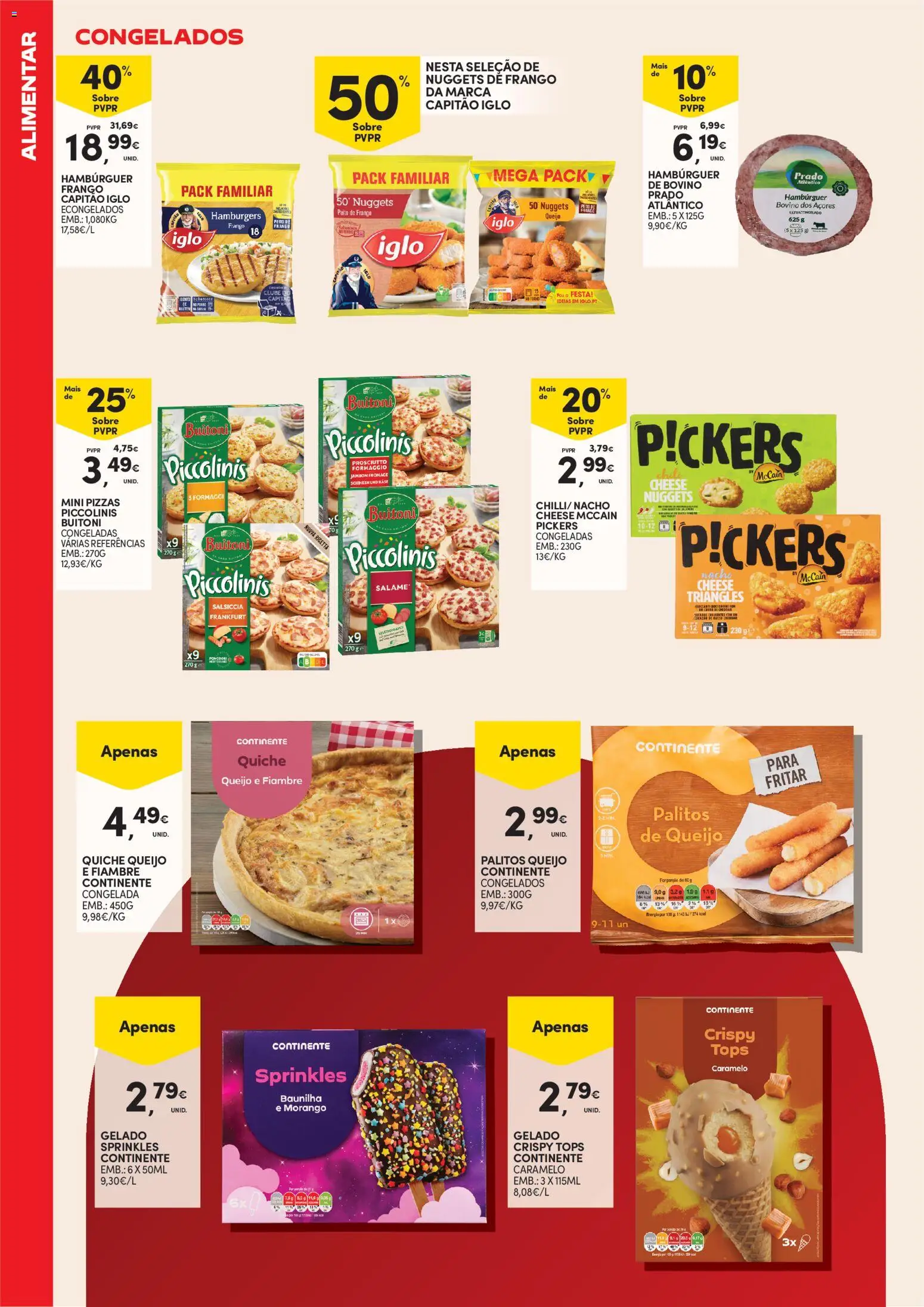 Continente - Açores Férias de Verão │ válido de 16.06.2026 | Página: 18 | Produtos: Hambúrguer, Gelado, Queijo, Nuggets