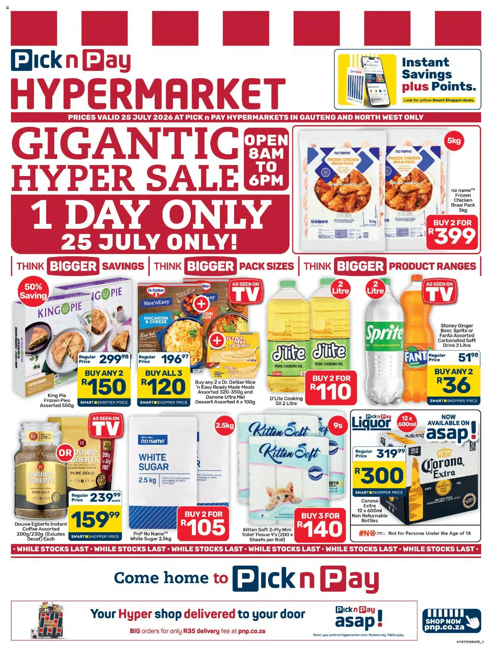 New Pick n Pay catalogue – valid from 25/07/2026 | Page: 1 | Products: Toilet, Coffee, Chicken, Sugar