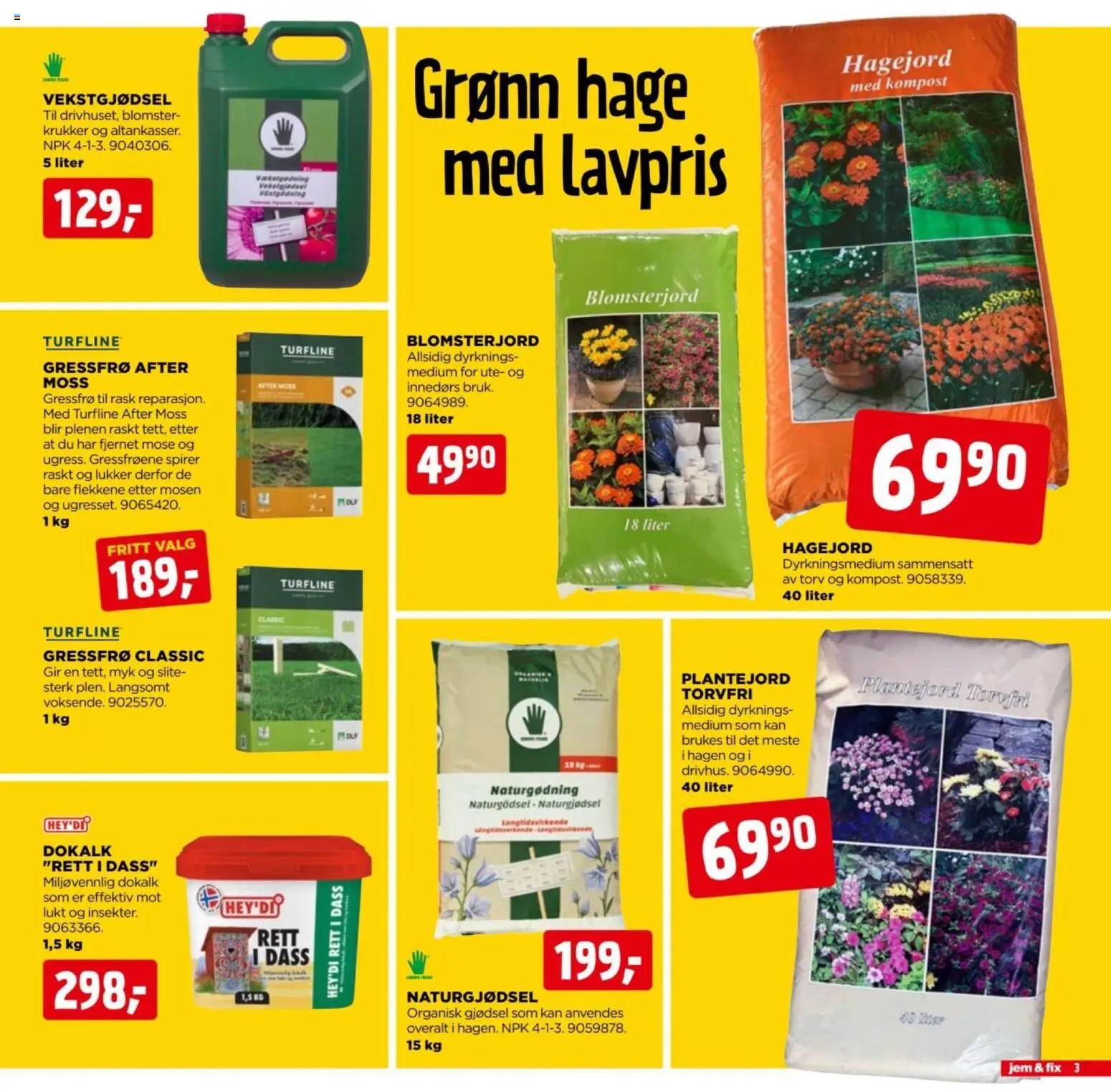 {H1} | Side: 3 | Produkter: Gressfrø, Hagejord, Blomsterjord, Tørv