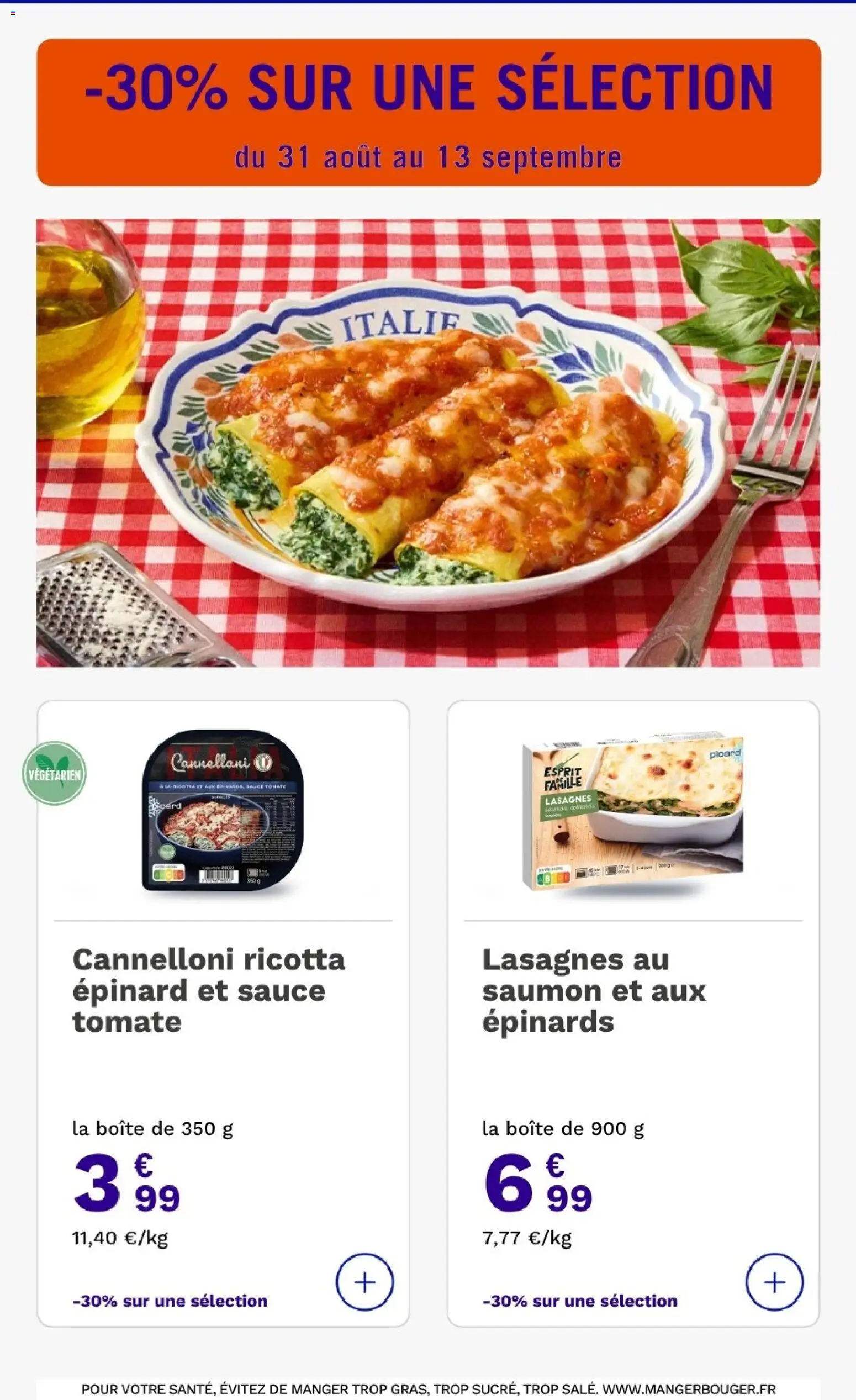 {H1} | Page: 14 | Produits: Cannelloni, Epinard, Tomate, Saumon