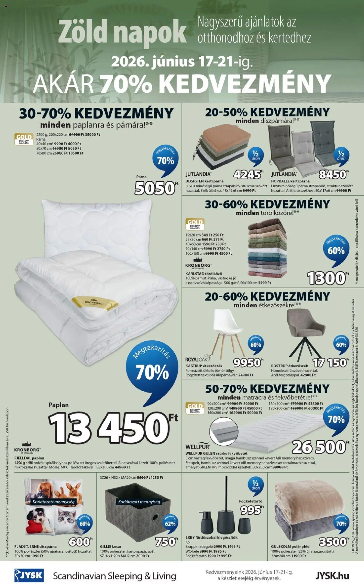 JYSK akciós ujság - amely érvényes a következő dátumtól: 17.06.2026 | Oldal: 8 | Termékek: Törölköző, Paplan, Szék, Díszpárna