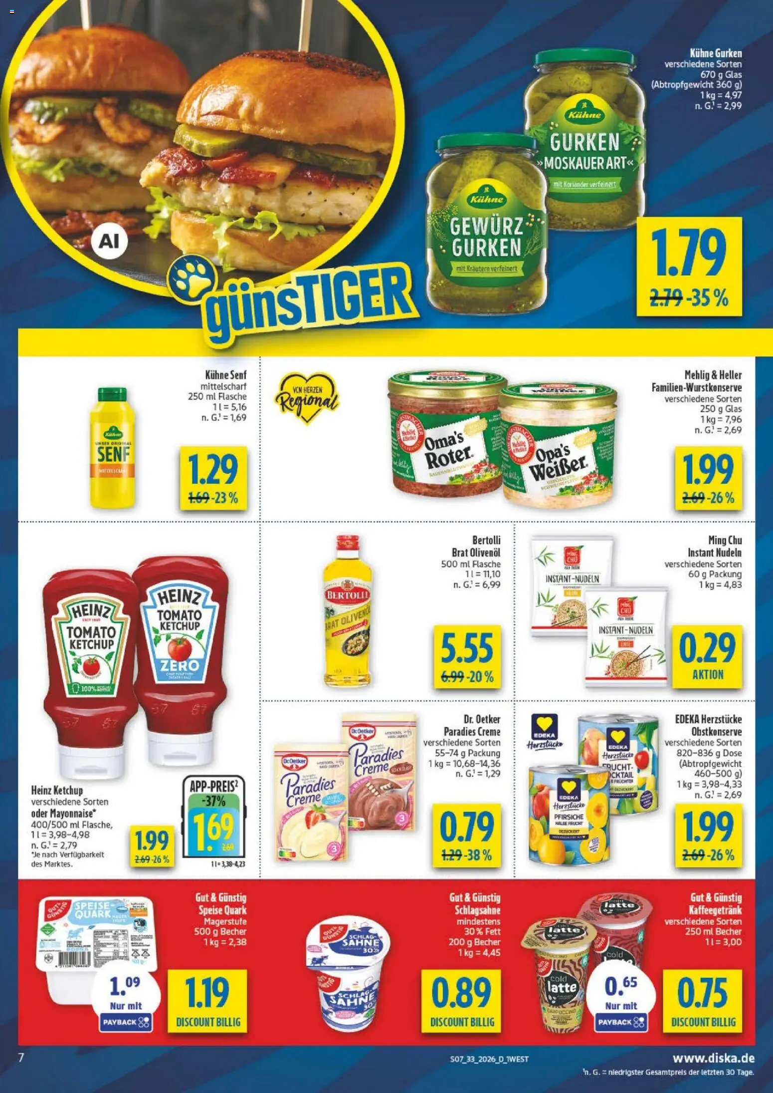 Diska - Diska Angebote Bayern KW33 – gültig ab 10.08.2026 | Seite: 7 | Produkte: Schlagsahne, Creme, Nudeln, Ketchup