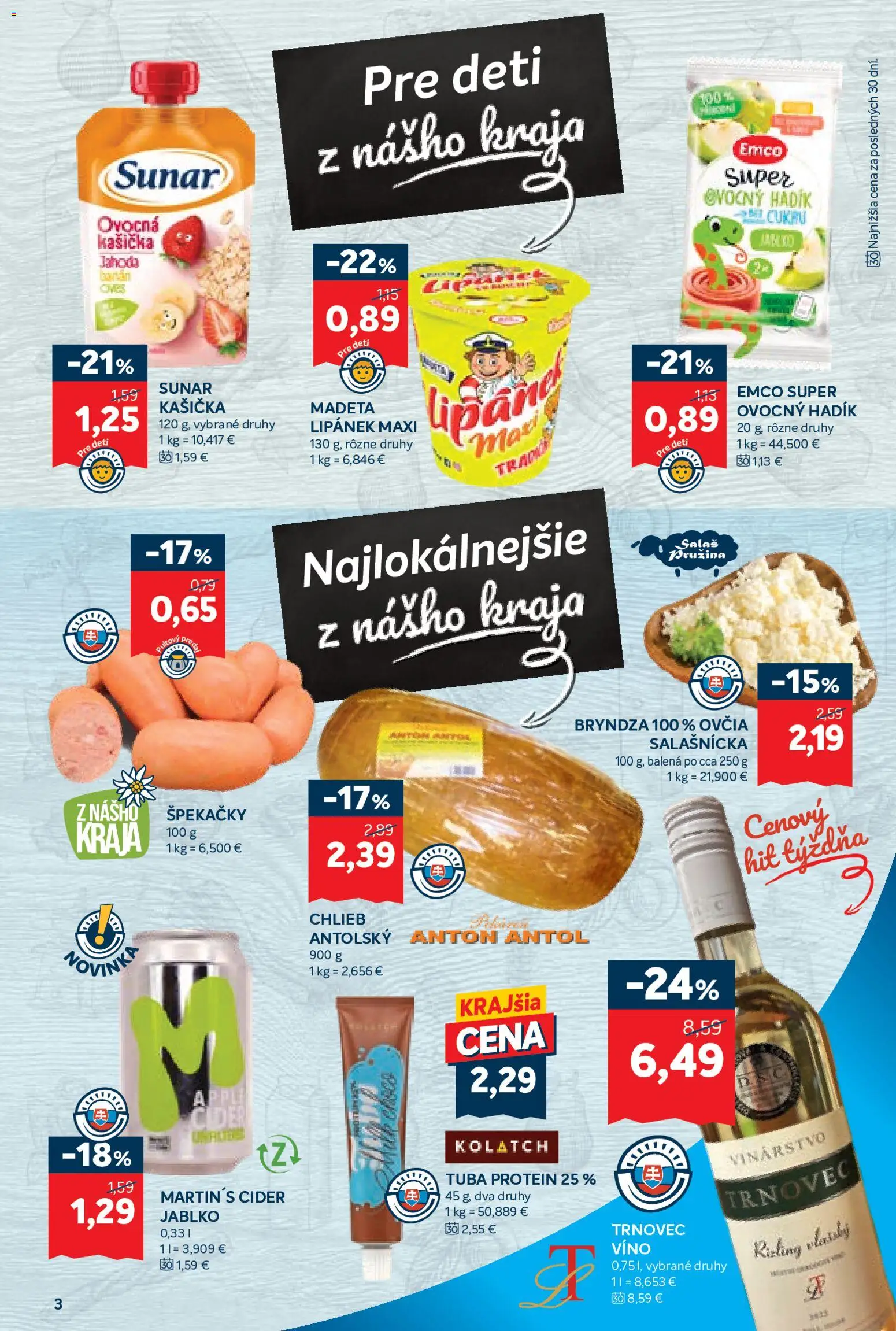 Nové Kraj akcie – leták je platný od 21.05.2026 | Strana: 5 | Produkty: Chlieb, Víno, Protein, Sunar