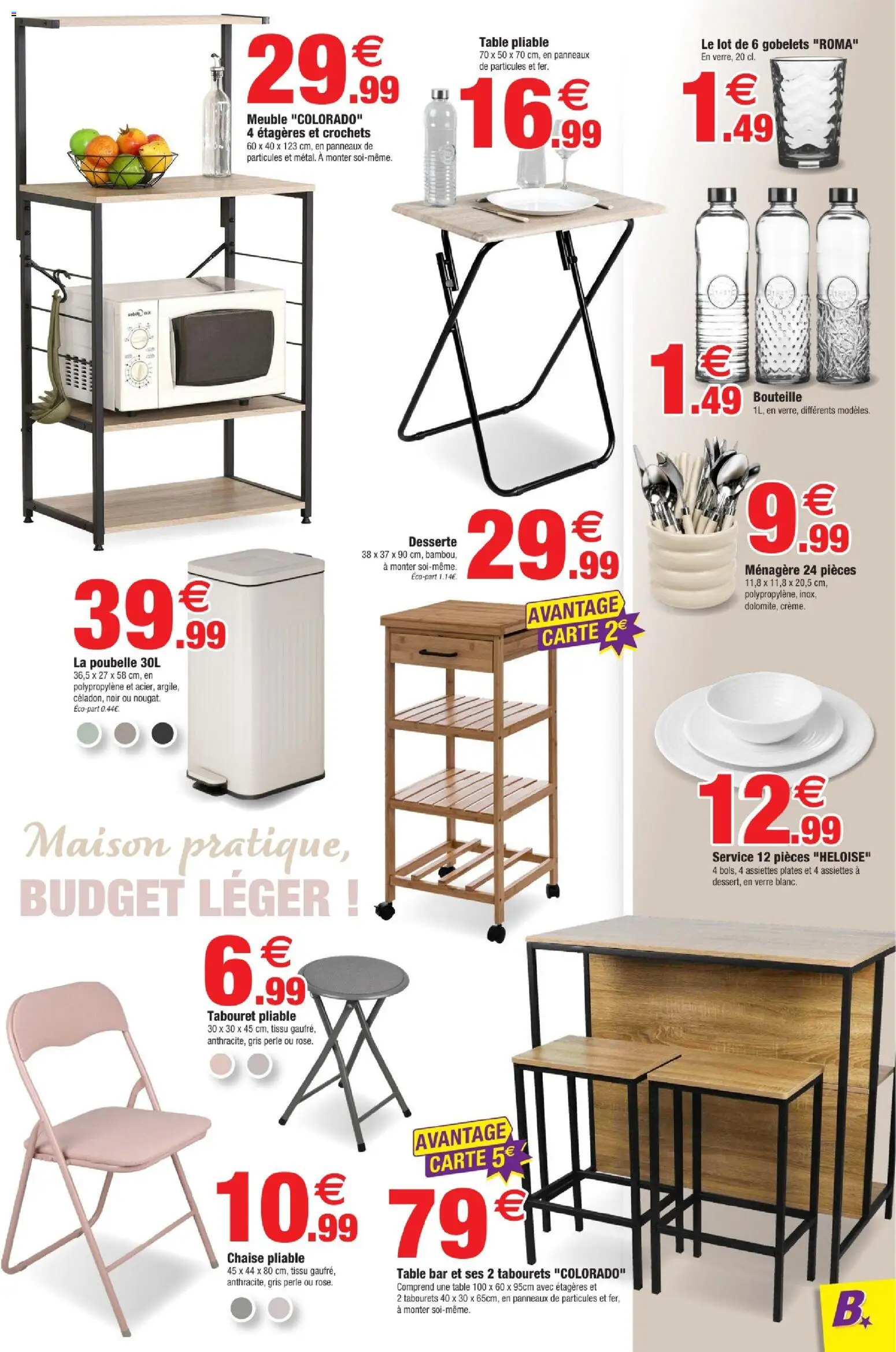 {H1} | Page: 9 | Produits: Poubelle, Assiettes plates, Table, Bouteille