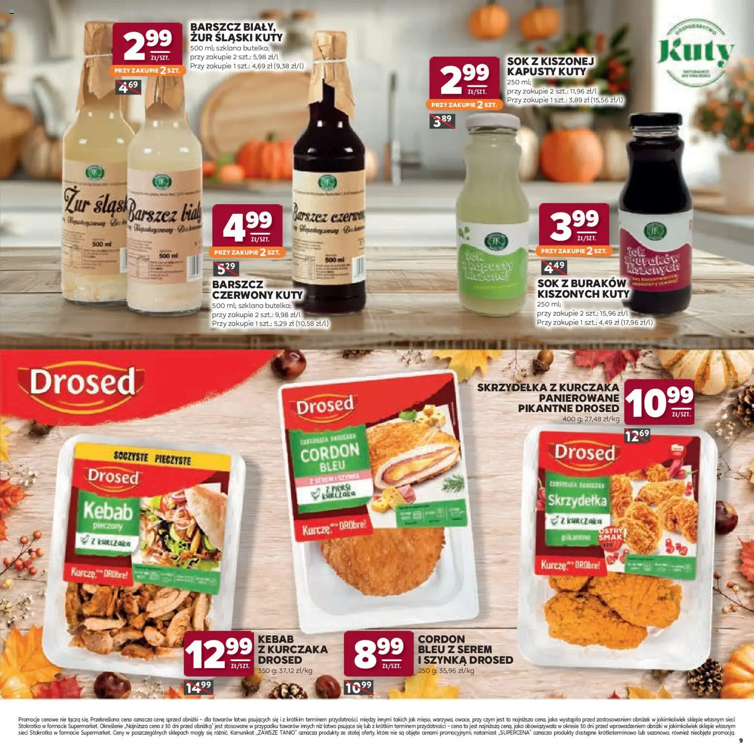 Stokrotka gazetka - Katalog Jesienne Inspiracje od 15.10.2026 | Strona: 9 | Produkty: Barszcz, Cordon bleu, Skrzydełka z kurczaka, Sok