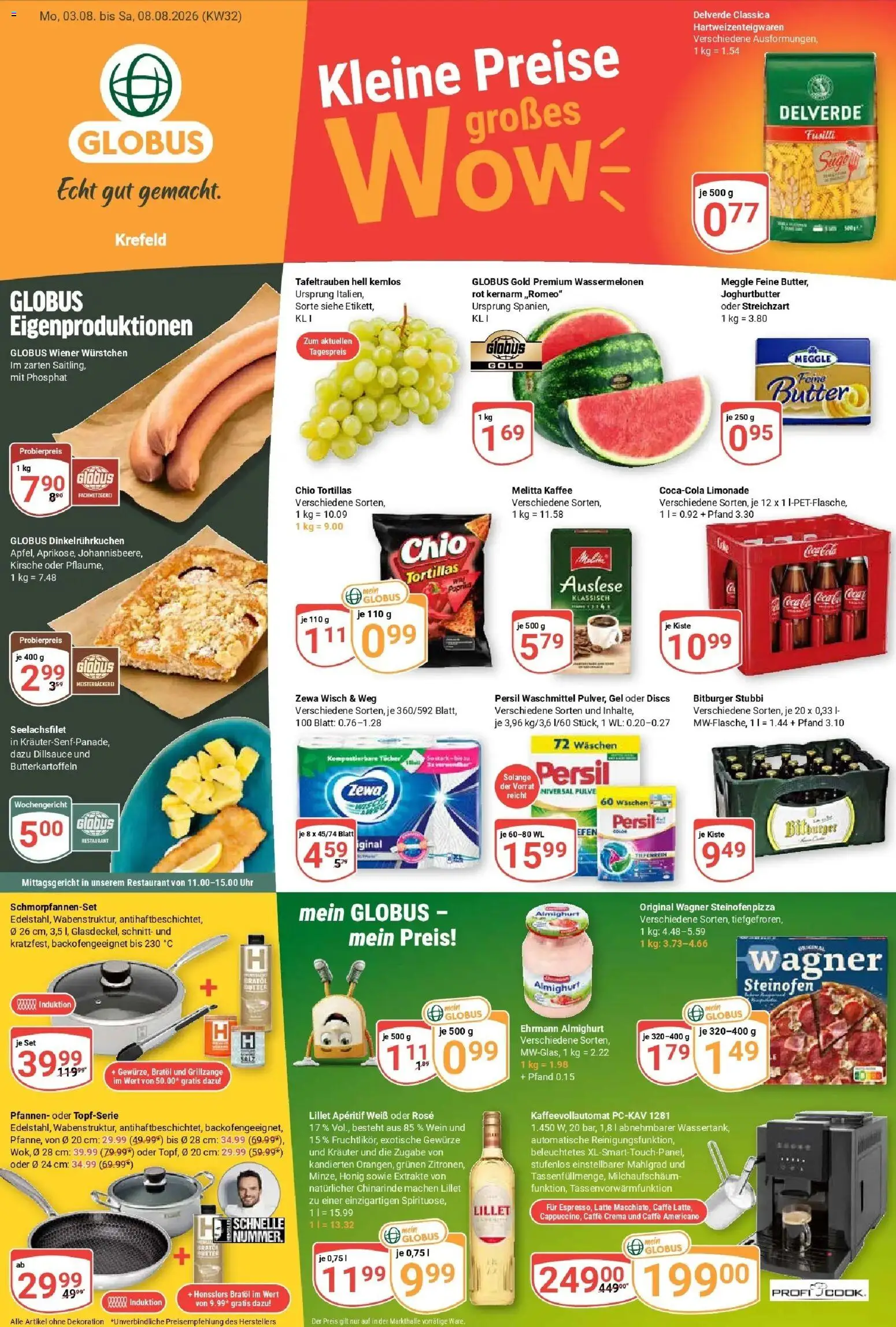 Globus Prospekt Krefeld (ab 03.08.2026) » Angebote online | Seite: 1 | Produkte: Melitta, Bäckerei, Ehrmann almighurt, Gewürze