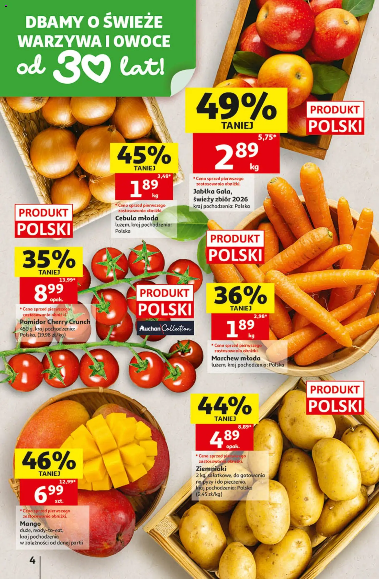 Auchan gazetka - 30 Lat Hipermarket od 24.09.2026 | Strona: 4 | Produkty: Cebula, Pomidor cherry, Warzywa, Owoce