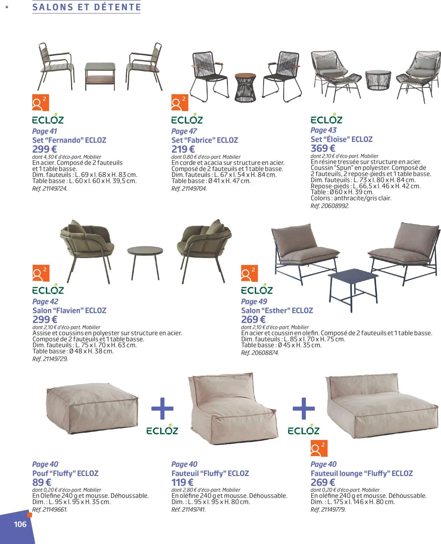 {H1} | Page: 106 | Produits: Pouf, Fauteuil, Table basse, Table