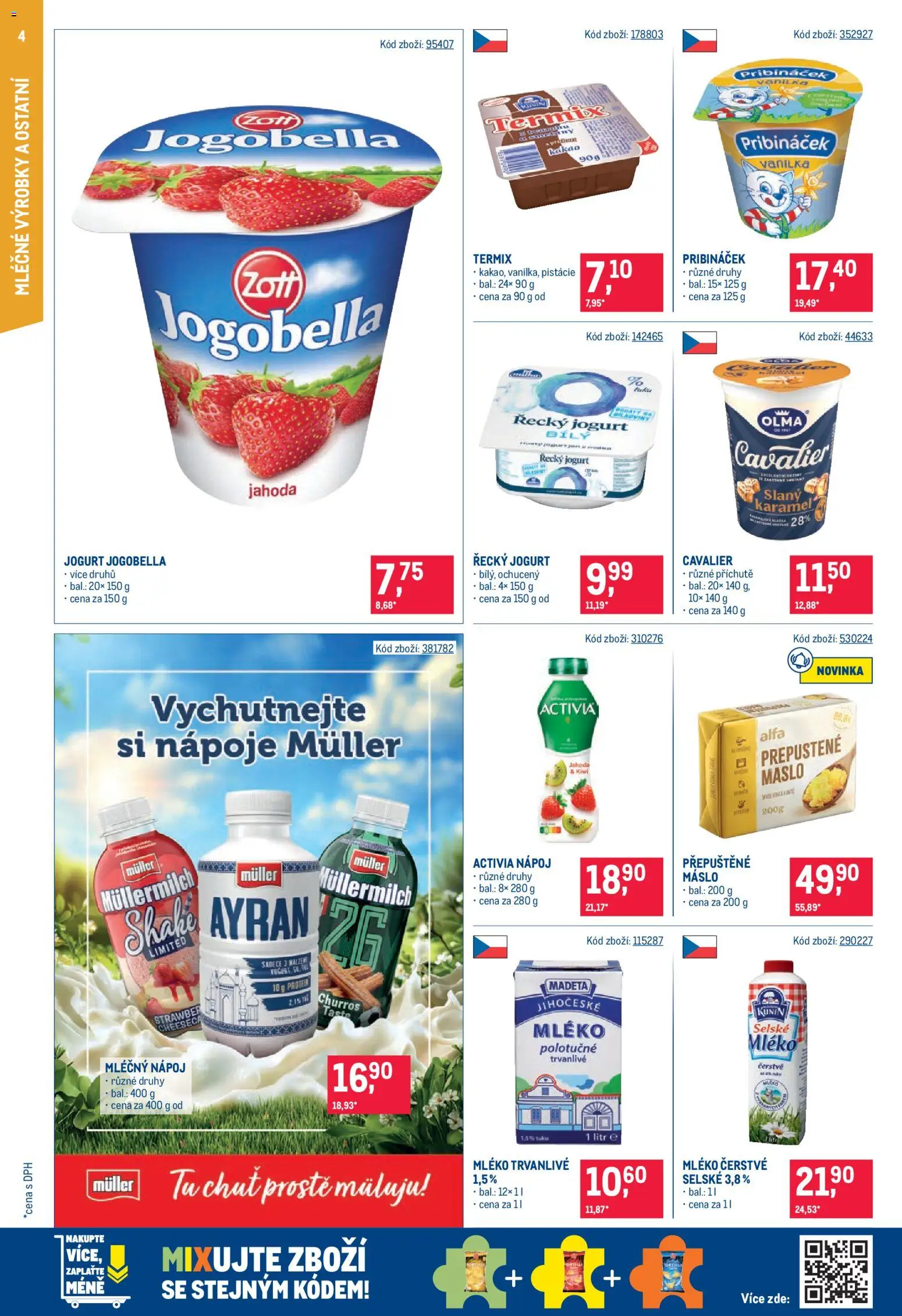 Makro leták - Maloobchod od 17.06.2026 | Strana: 4 | Produkty: Polotučné mléko, Jogobella, Protein, Müllermilch
