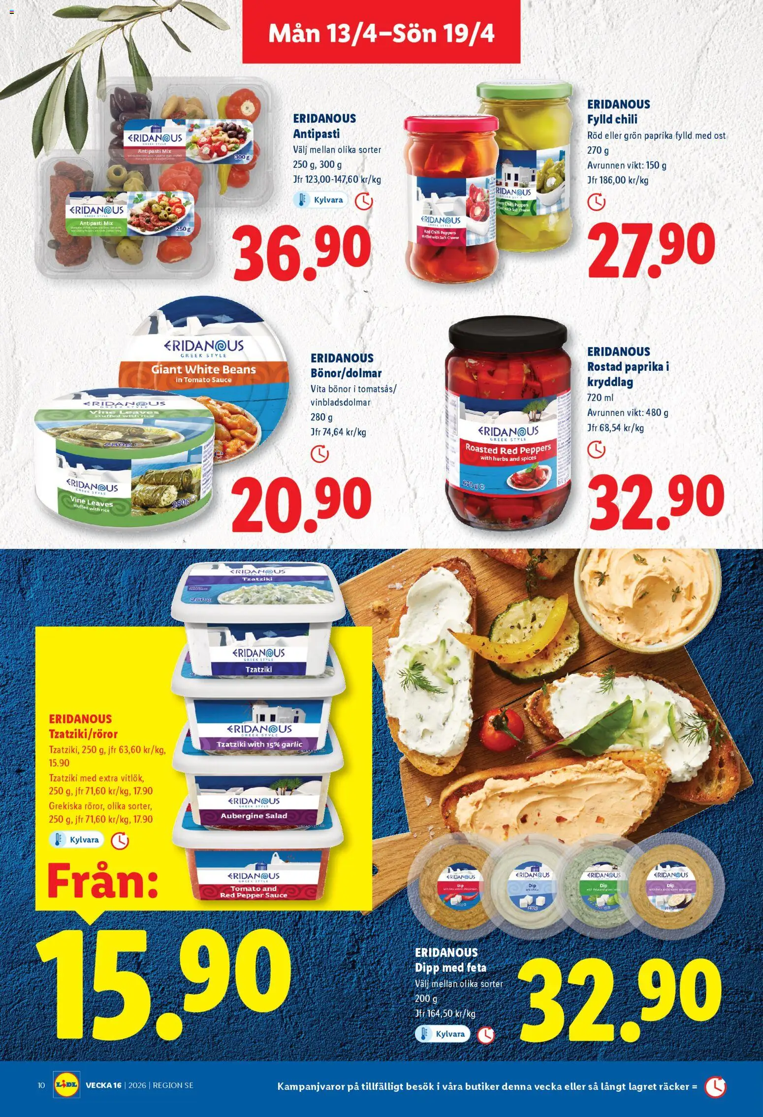 Lidl reklamblad aktuell från 13.04.2026 | Sida: 10 | Produkter: Tzatziki, Ost, Bönor, Aubergine