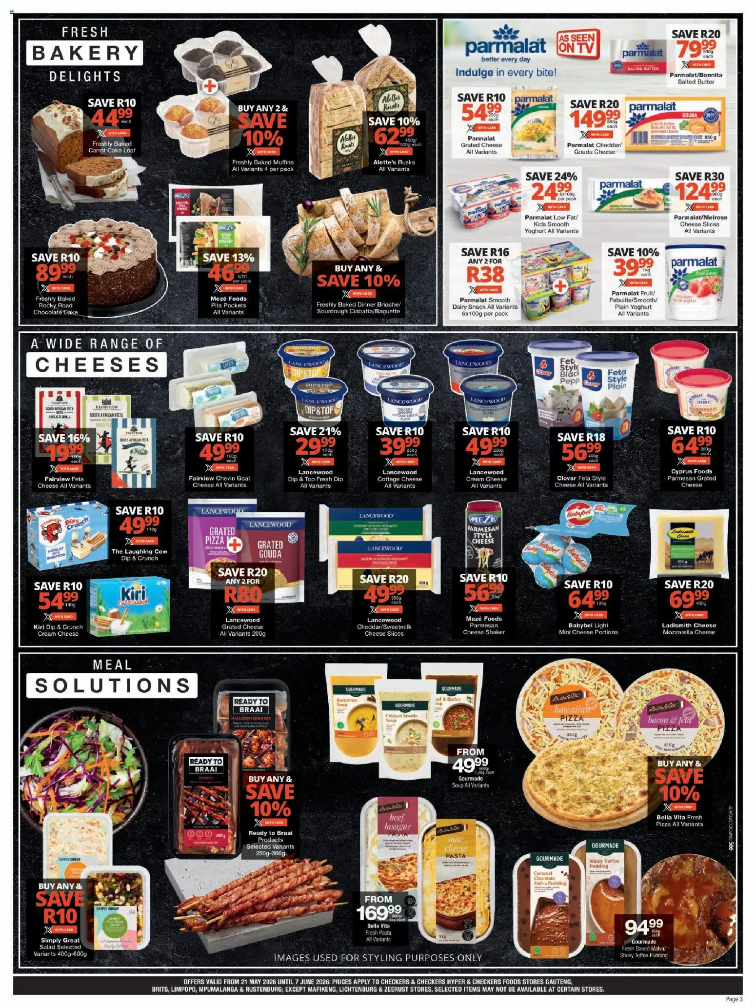 New Checkers catalogue – valid from 21.05.2026 | Page: 3 | Products: Butter, Chocolate, Cream, Bacon